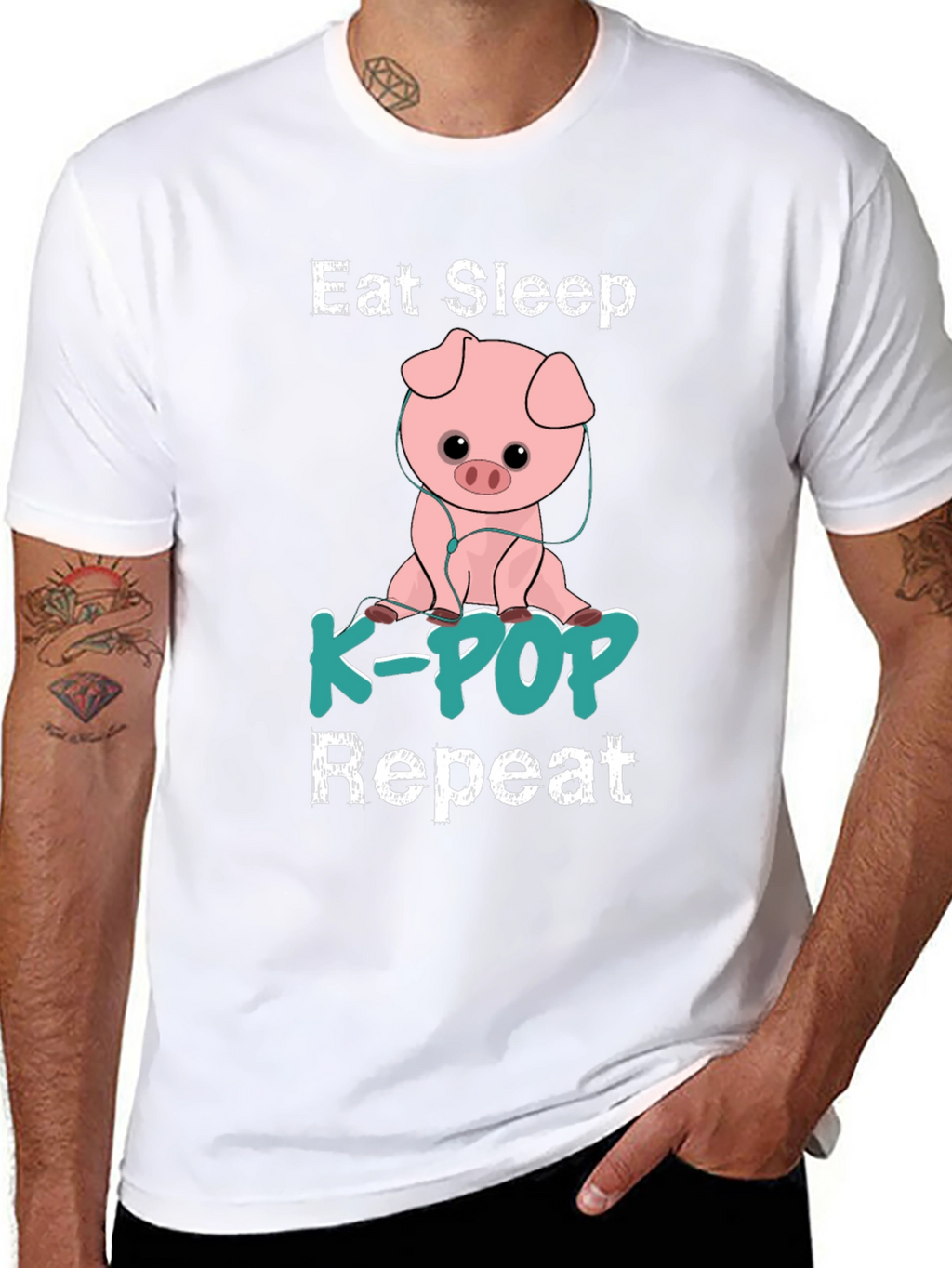 Eat Sleep K-Pop Repeat Pig Graphic T-Shirt