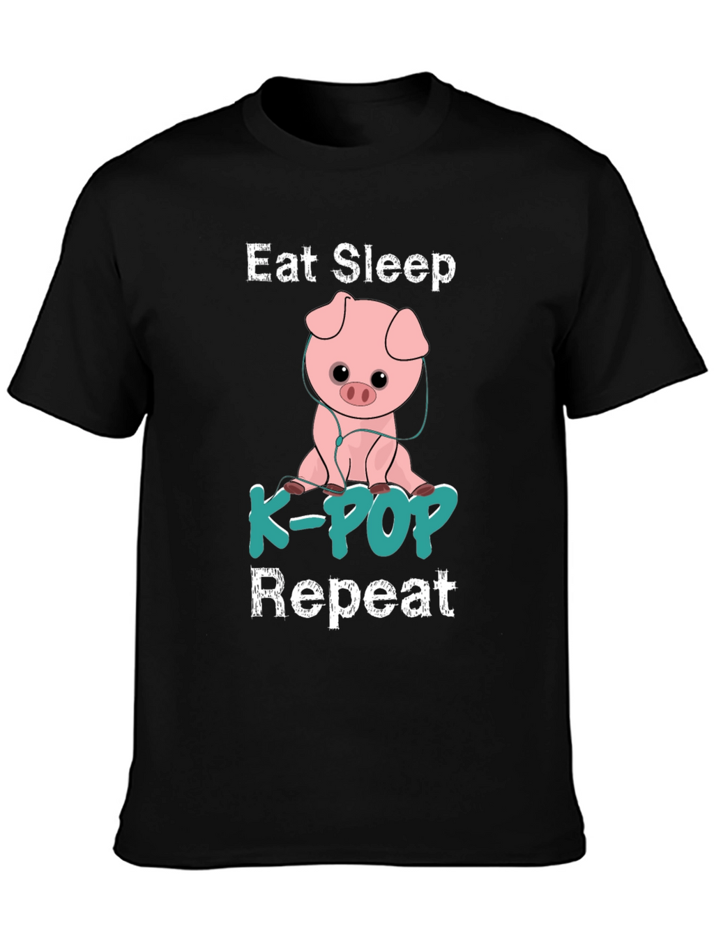 Eat Sleep K-Pop Repeat Pig Graphic T-Shirt