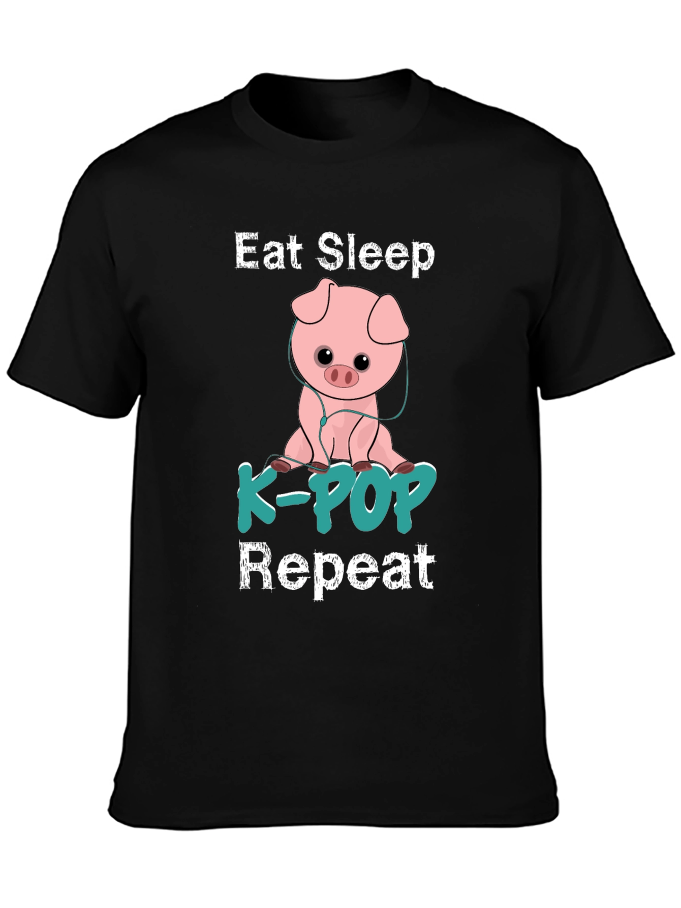 Eat Sleep K-Pop Repeat Pig Graphic T-Shirt