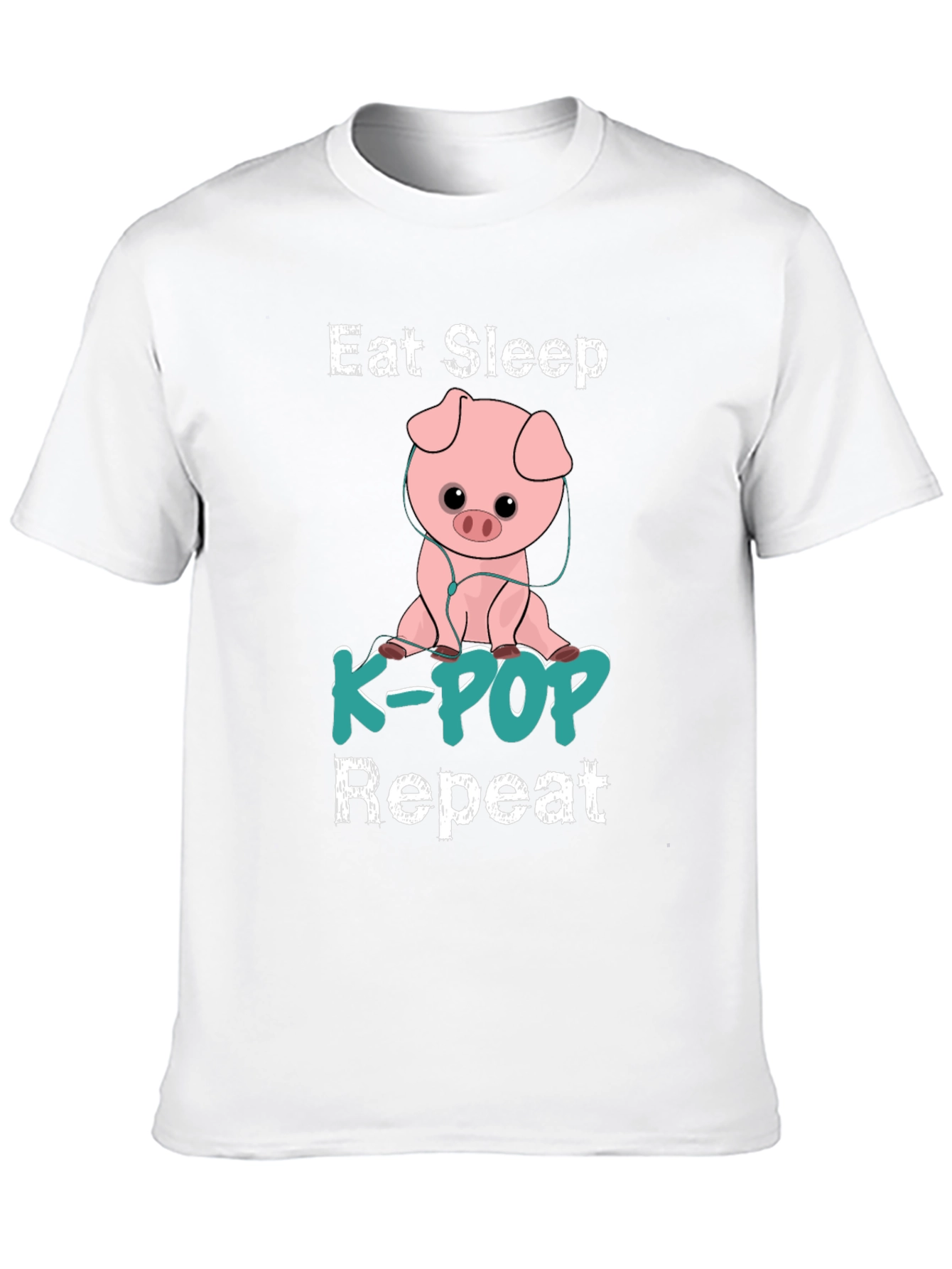 Eat Sleep K-Pop Repeat Pig Graphic T-Shirt