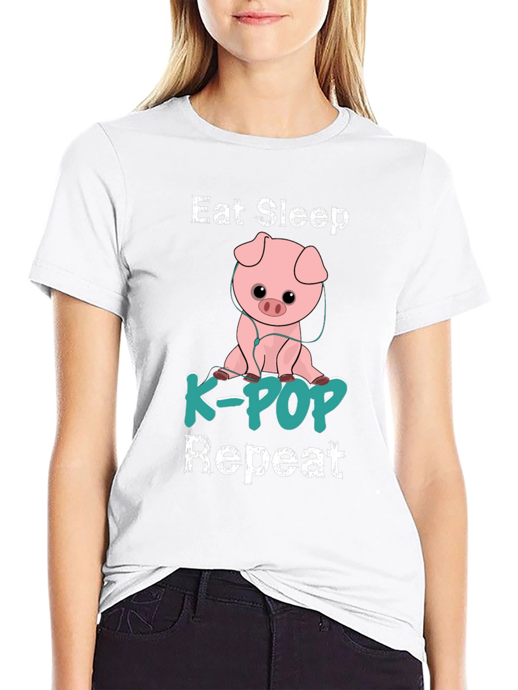 Eat Sleep K-Pop Repeat Pig Graphic T-Shirt