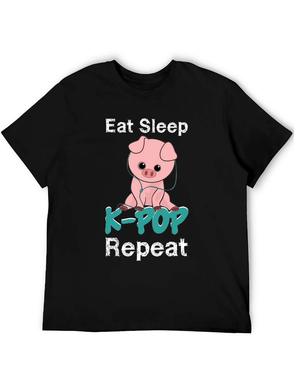 Eat Sleep K-Pop Repeat Pig Graphic T-Shirt