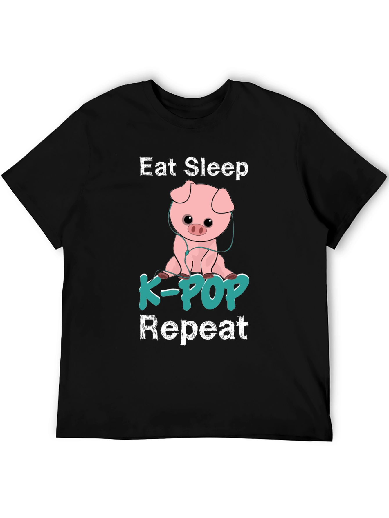 Eat Sleep K-Pop Repeat Pig Graphic T-Shirt