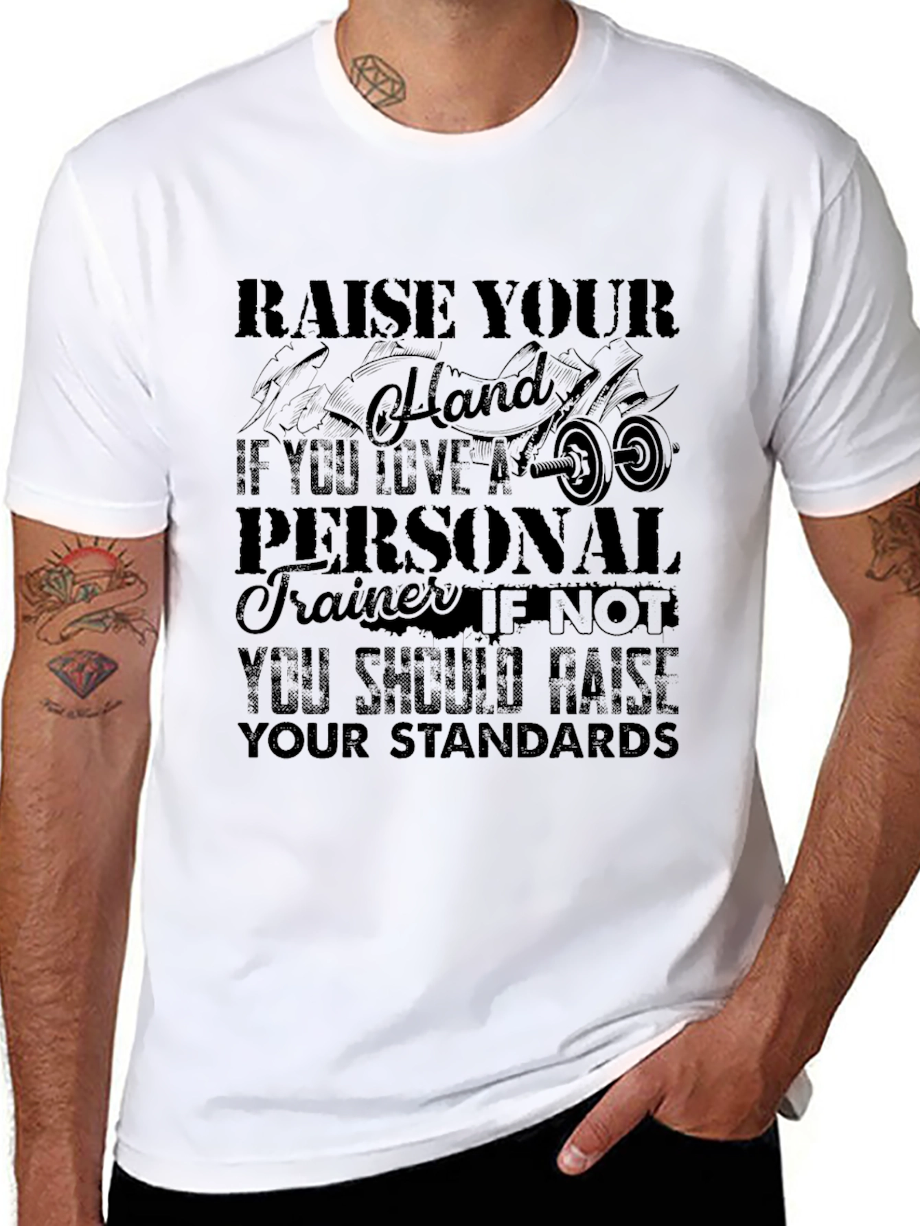 Raise Your Hand Personal Trainer Black Graphic T-Shirt