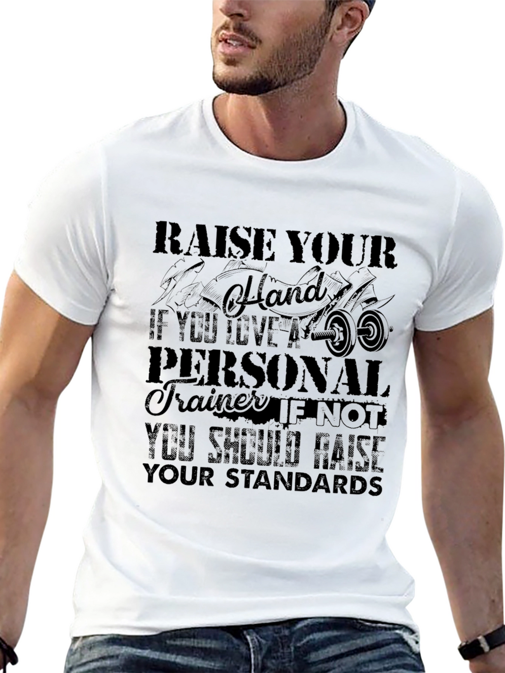 Raise Your Hand Personal Trainer Black Graphic T-Shirt