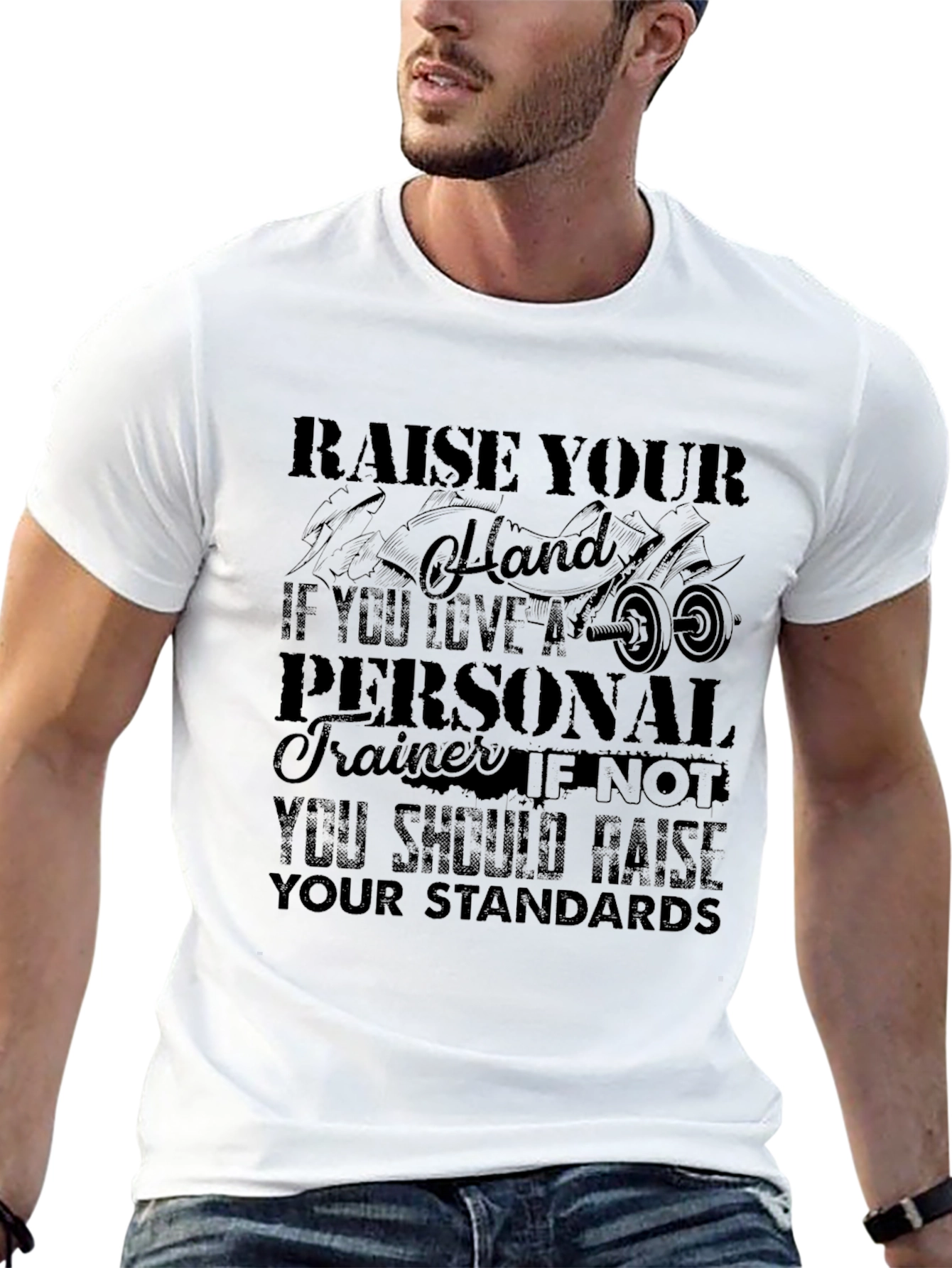 Raise Your Hand Personal Trainer Black Graphic T-Shirt