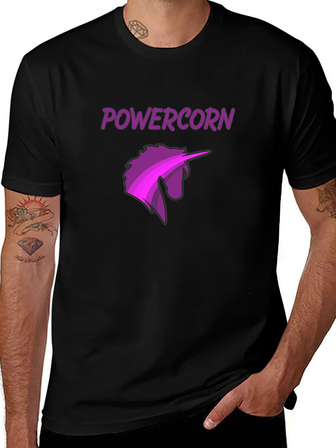 Powercorn Unicorn Graphic Tee - Black Cotton Blend