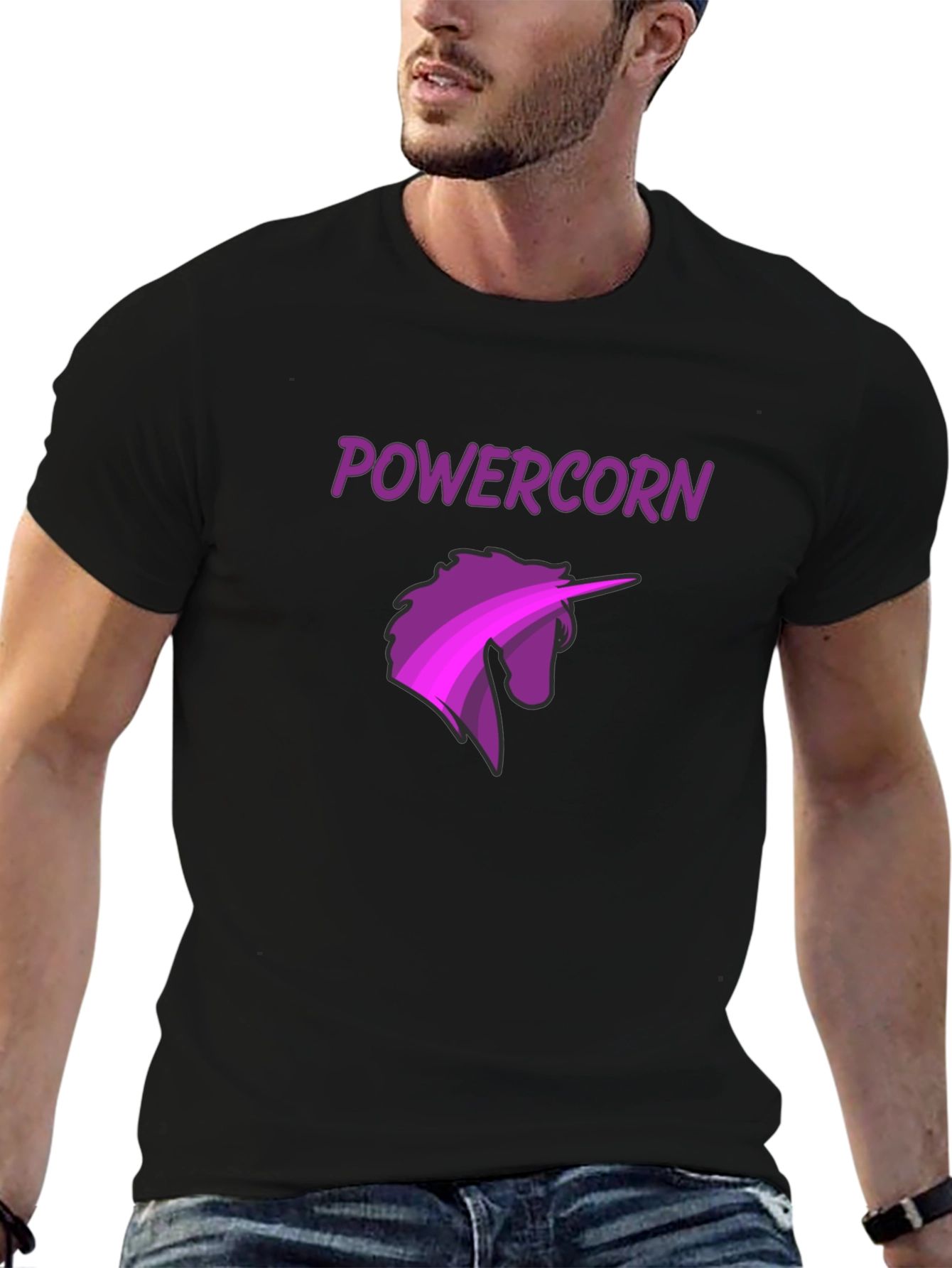 Powercorn Unicorn Graphic Tee - Black Cotton Blend