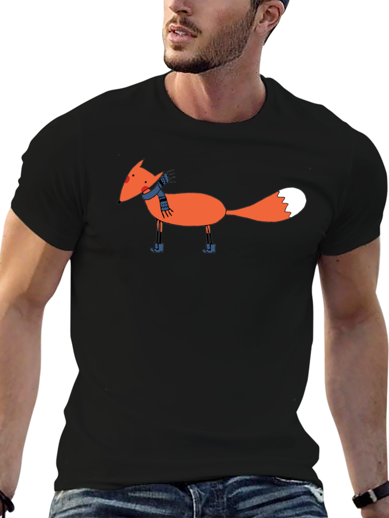 Cartoon Fox Graphic Black T-Shirt