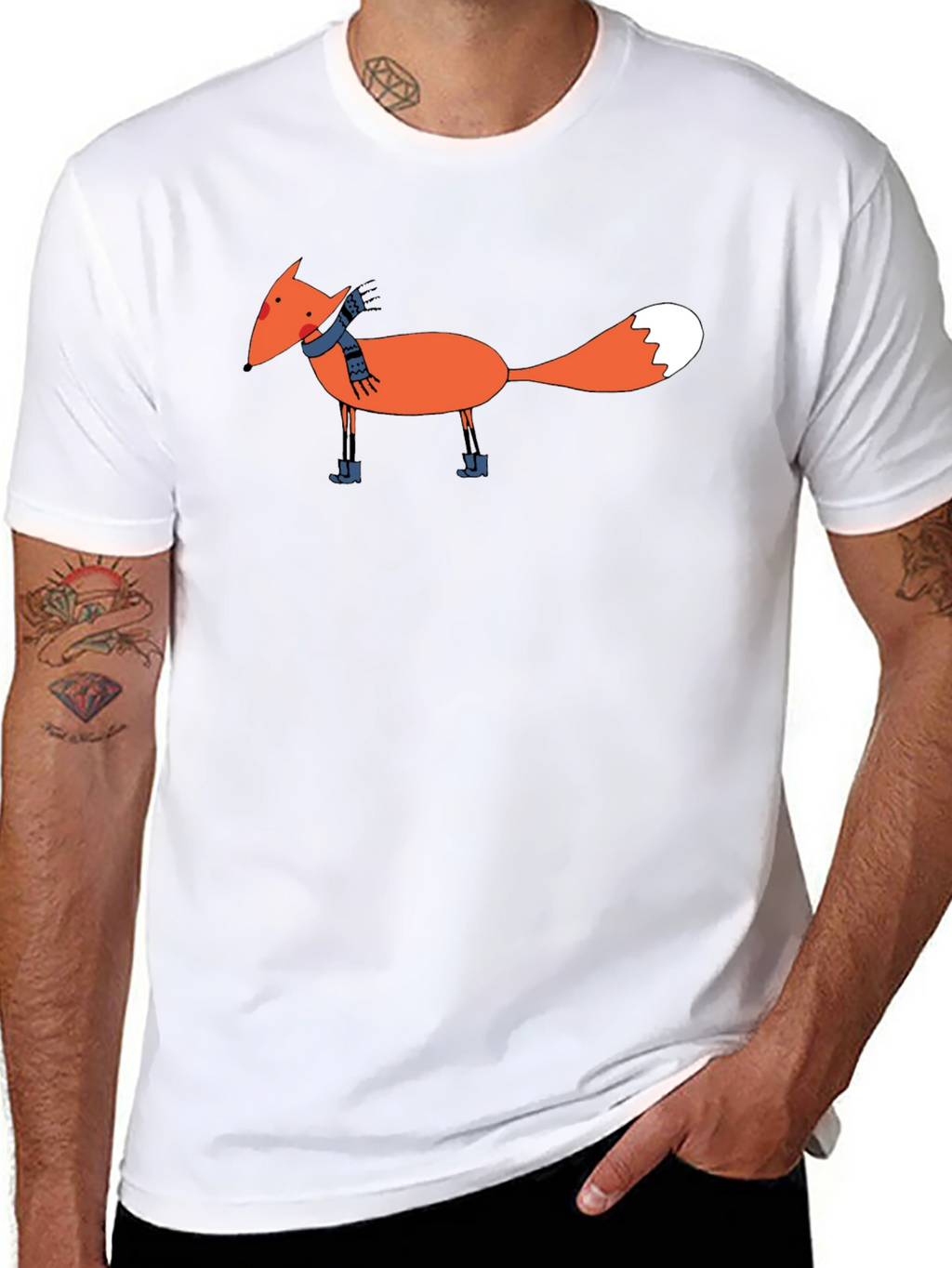 Cartoon Fox Graphic Black T-Shirt