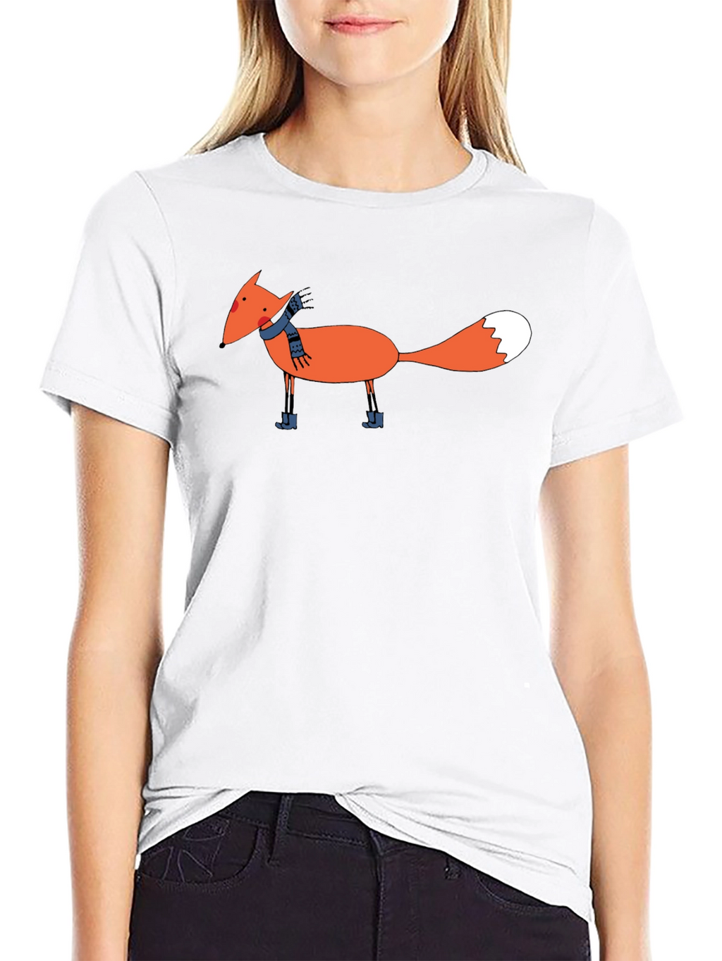 Cartoon Fox Graphic Black T-Shirt