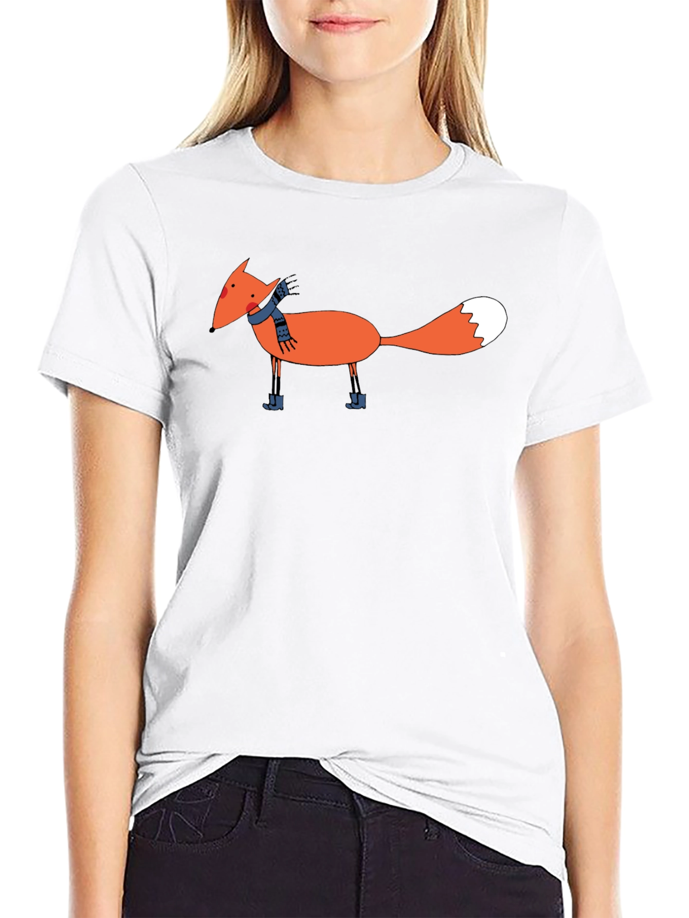 Cartoon Fox Graphic Black T-Shirt
