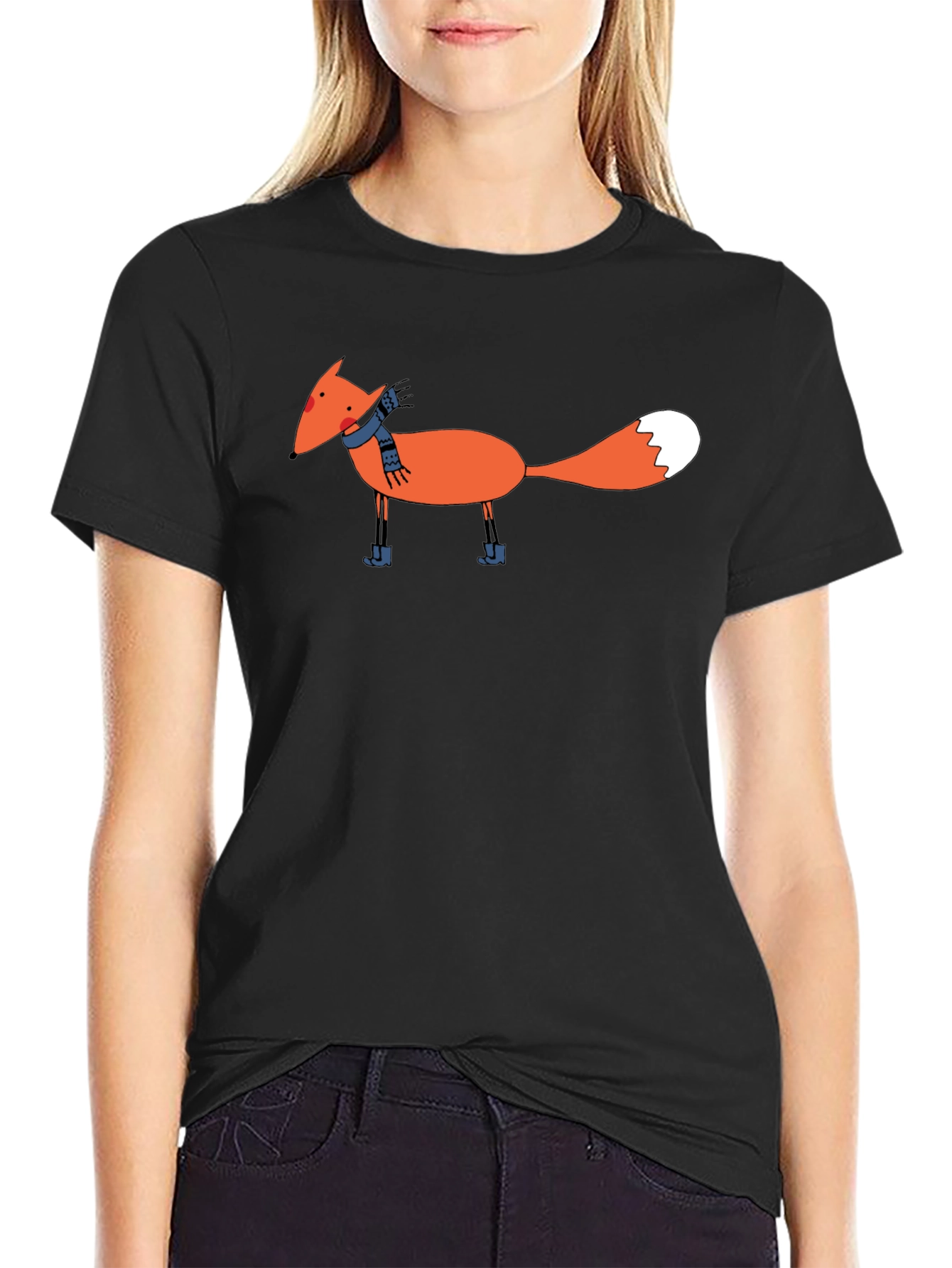 Cartoon Fox Graphic Black T-Shirt