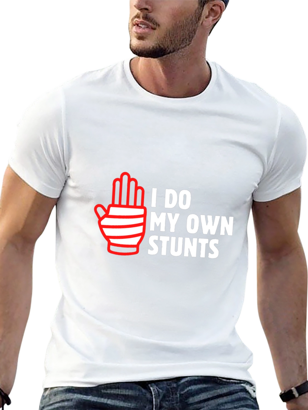 I Do My Own Stunts Black Graphic T-Shirt