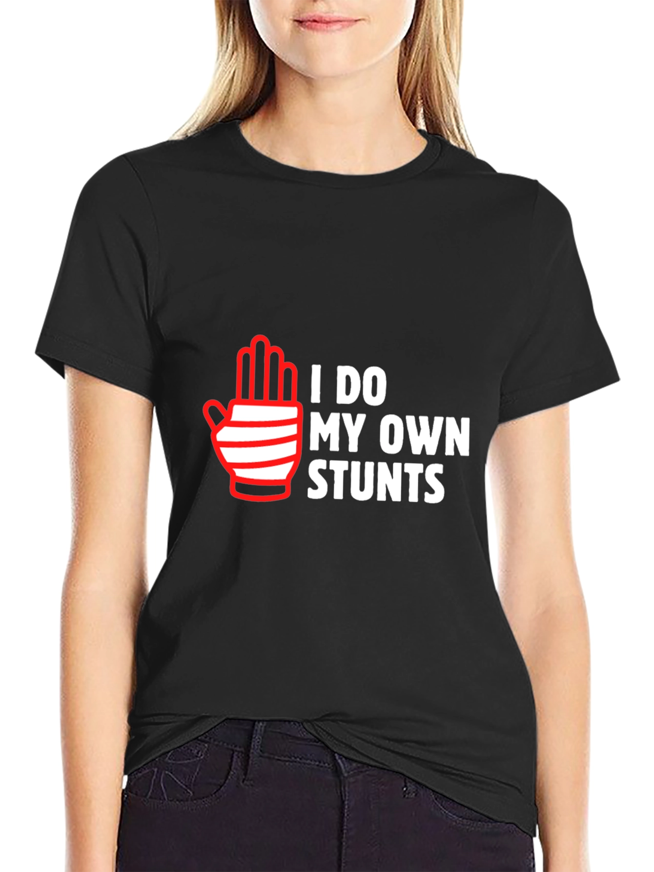 I Do My Own Stunts Black Graphic T-Shirt