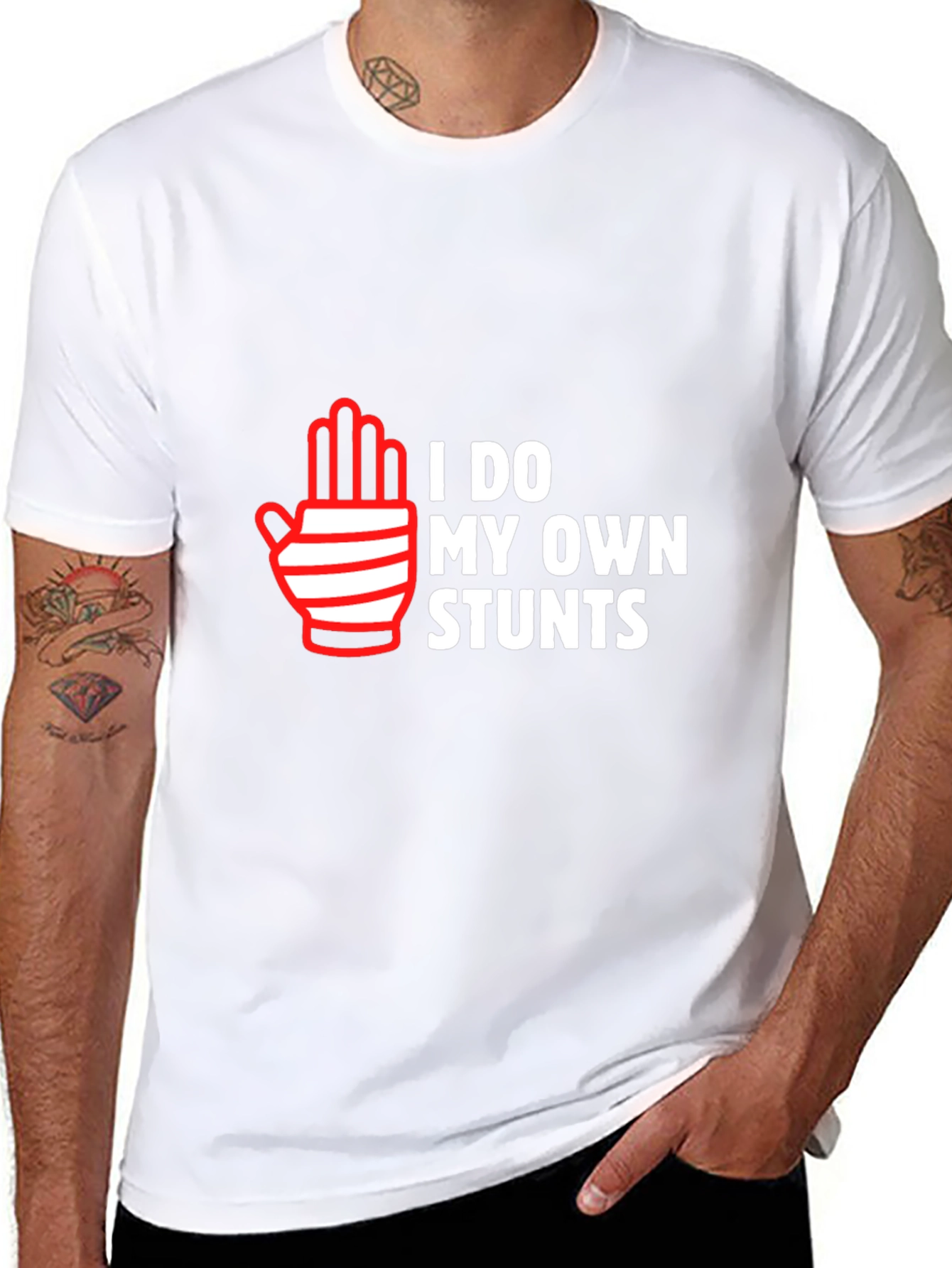 I Do My Own Stunts Black Graphic T-Shirt