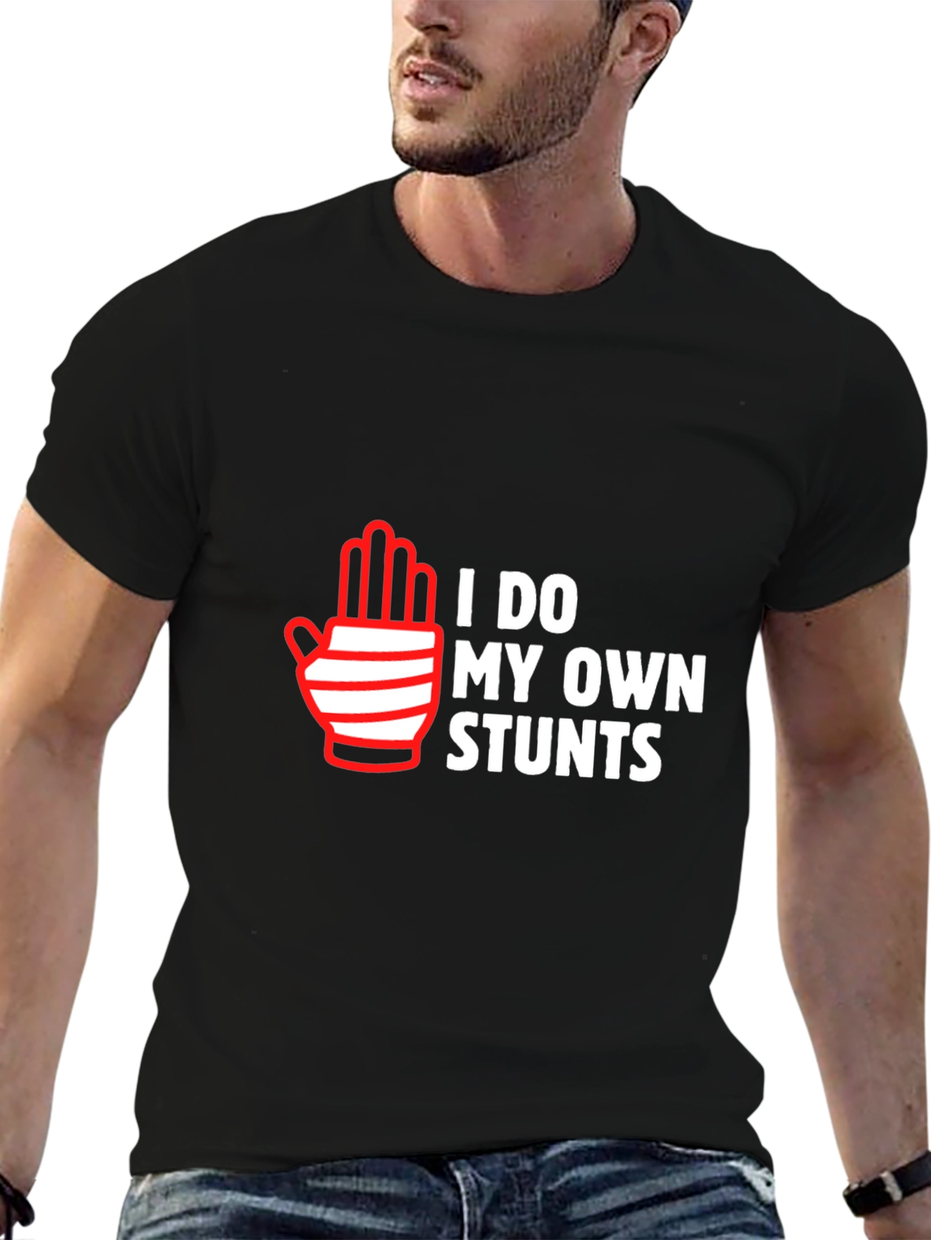 I Do My Own Stunts Black Graphic T-Shirt