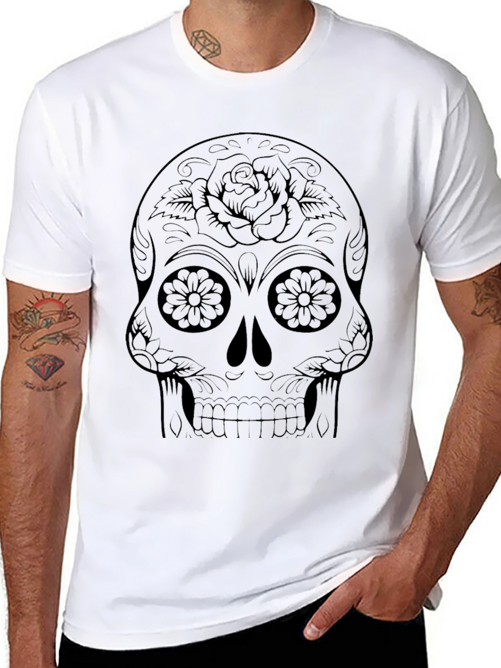 Sugar Skull Graphic Tee - Black Cotton T-Shirt