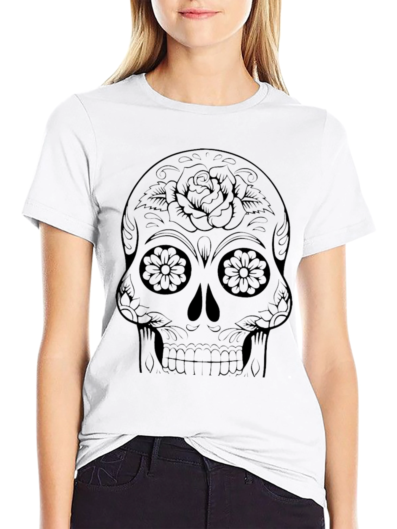 Sugar Skull Graphic Tee - Black Cotton T-Shirt