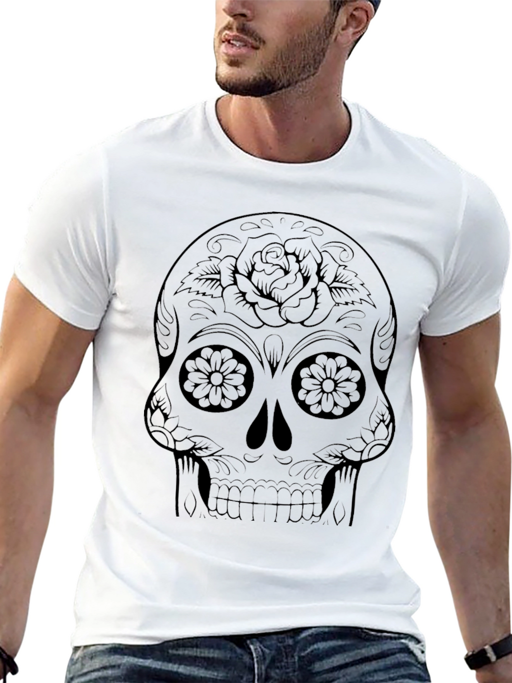 Sugar Skull Graphic Tee - Black Cotton T-Shirt