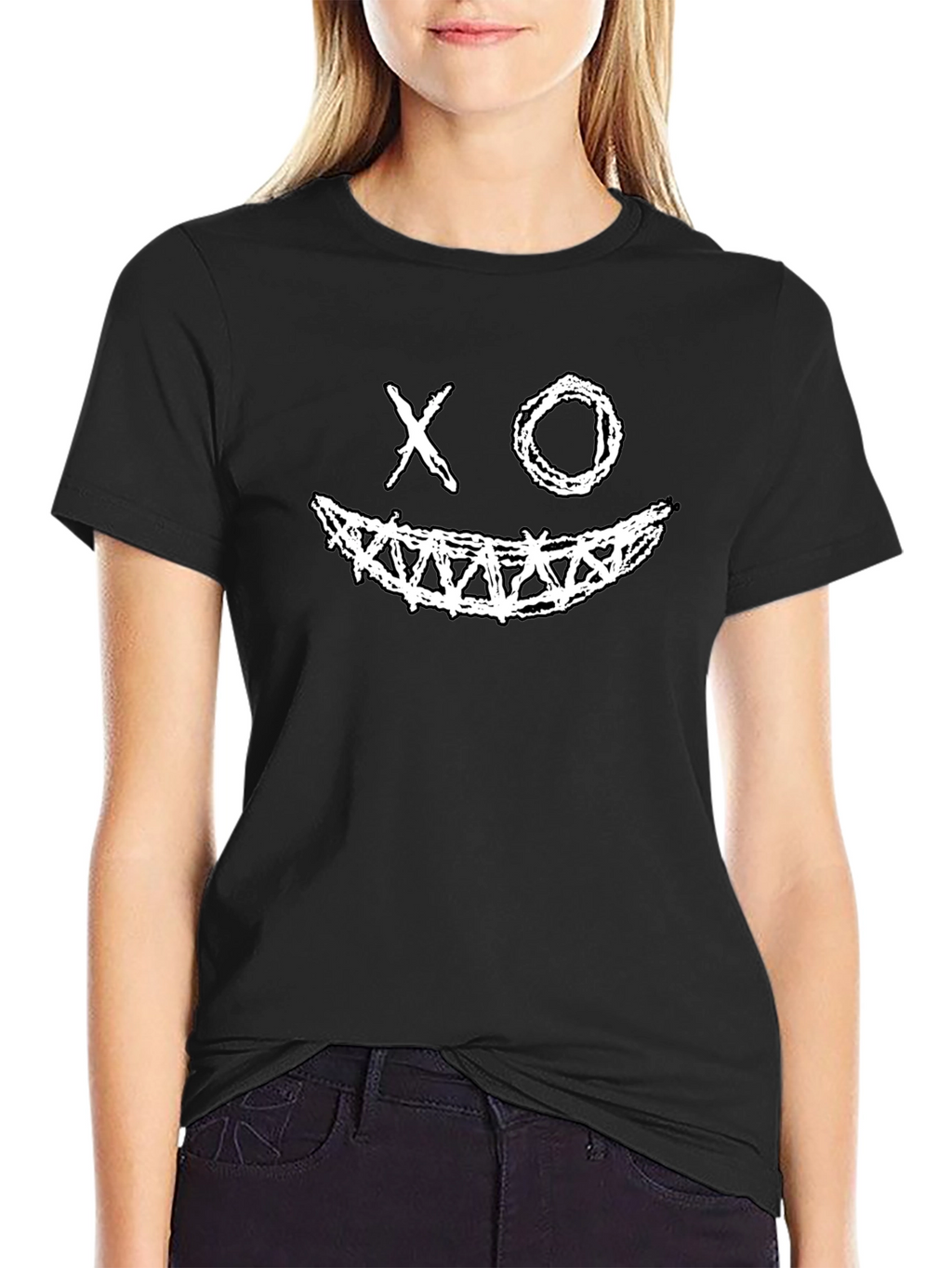 XO Smile Graphic Print Black Tee