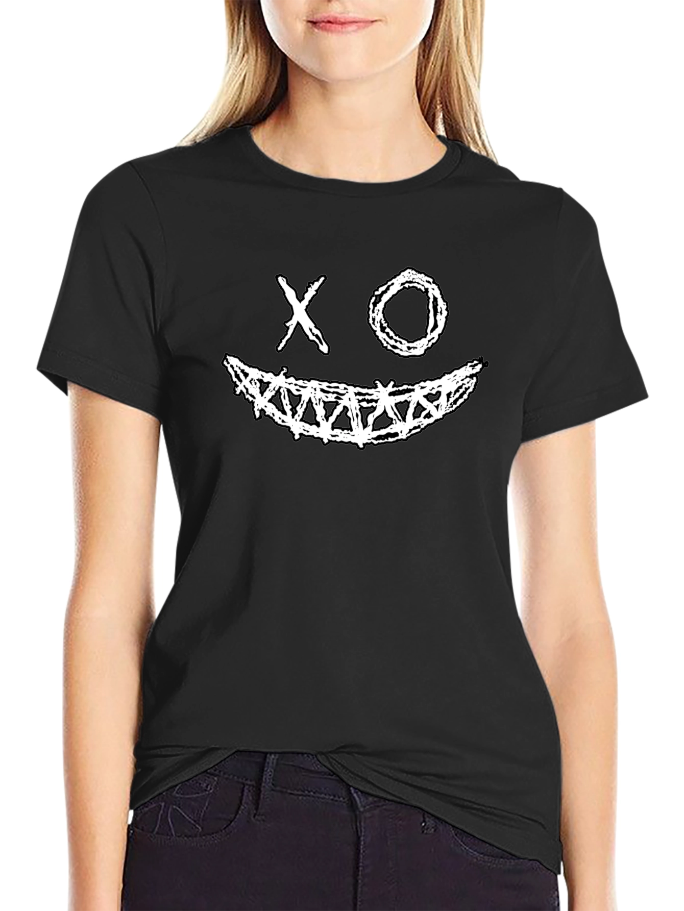 XO Smile Graphic Print Black Tee