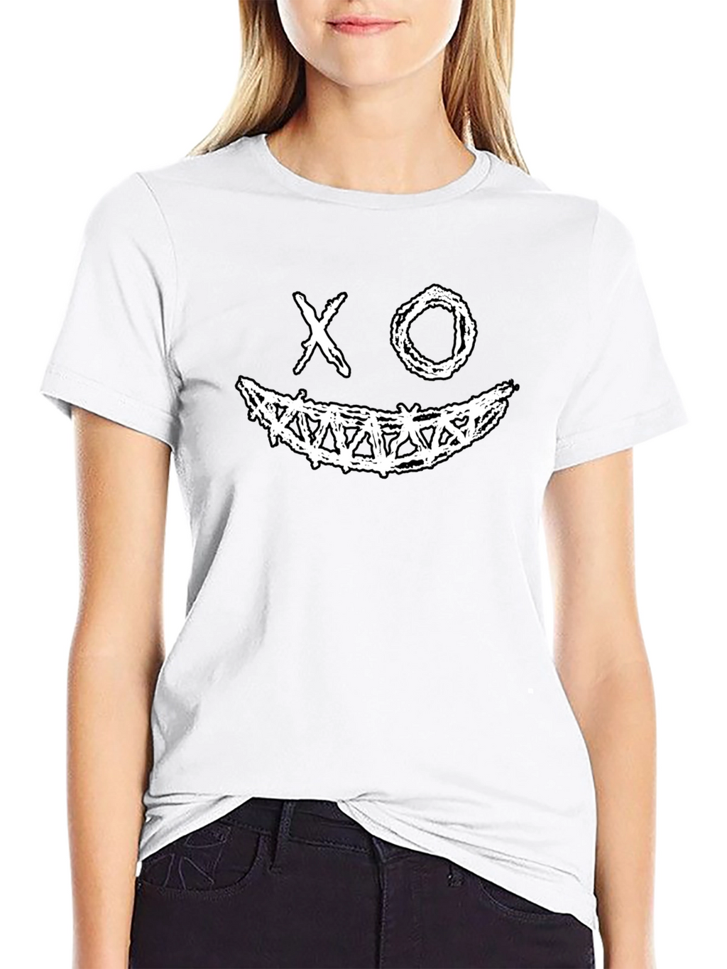 XO Smile Graphic Print Black Tee