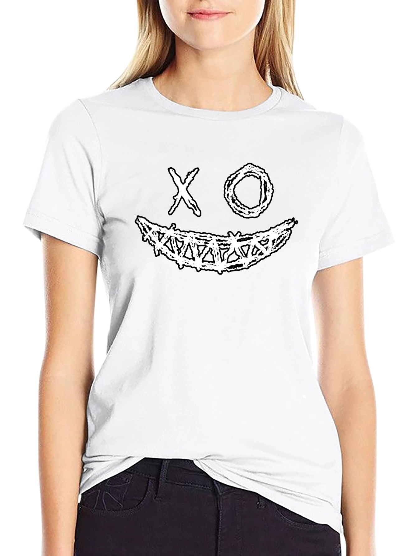 XO Smile Graphic Print Black Tee