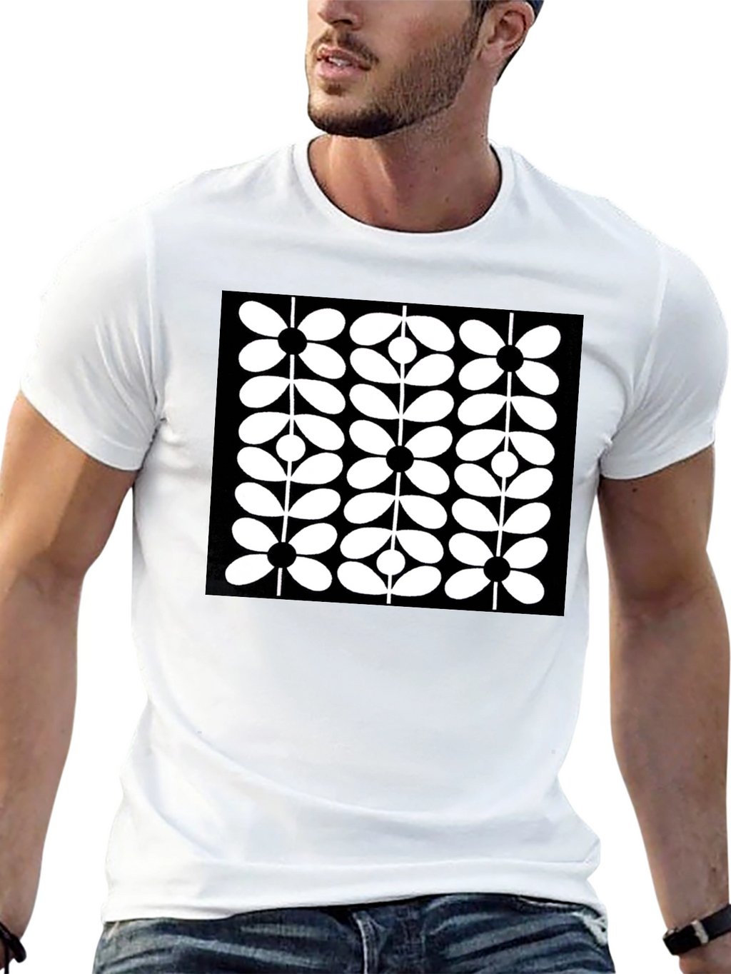 Retro Floral Black T-Shirt - Modern Graphic Tee