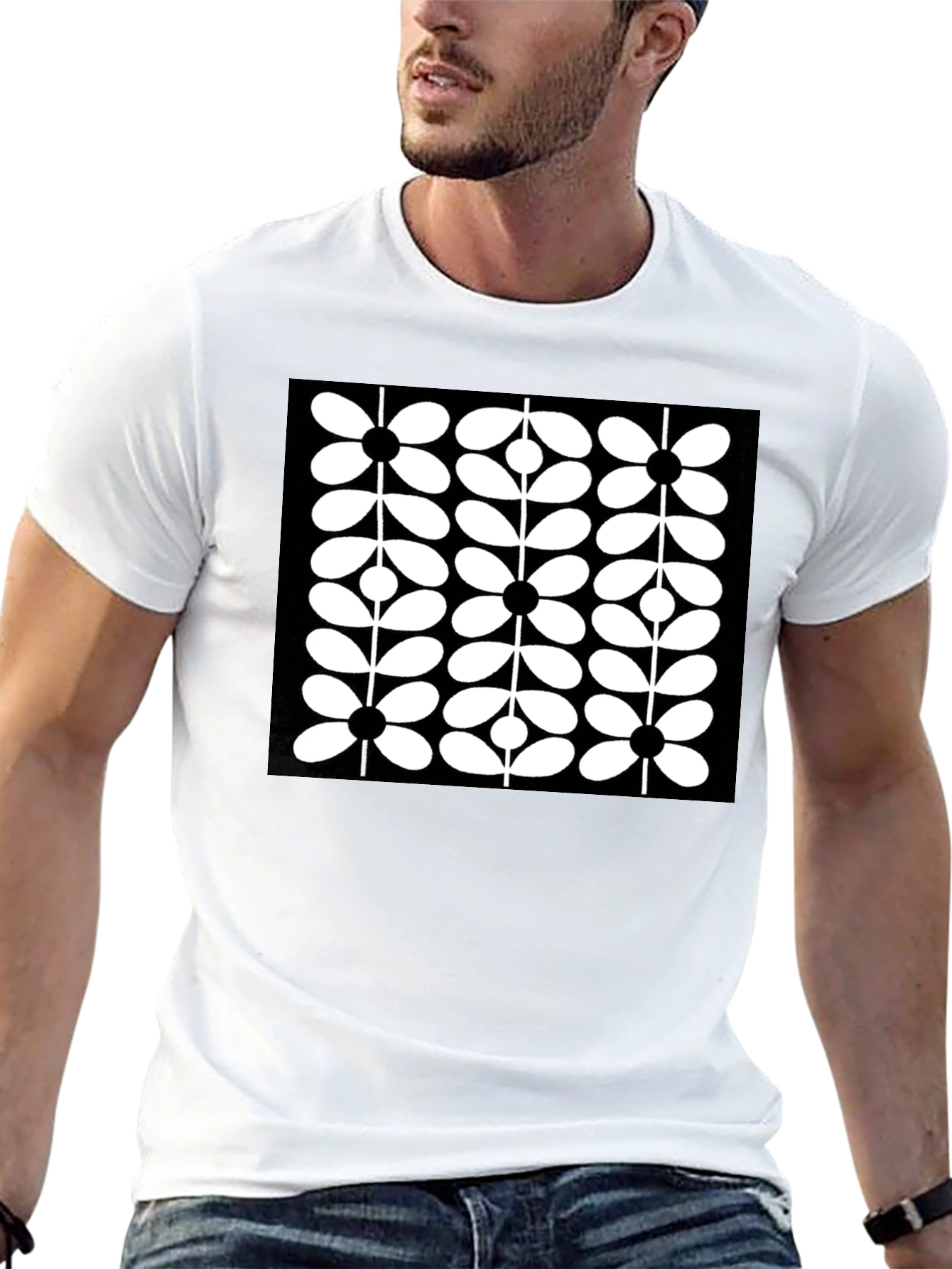 Retro Floral Black T-Shirt - Modern Graphic Tee