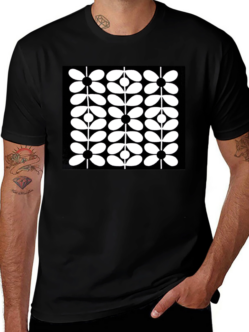 Retro Floral Black T-Shirt - Modern Graphic Tee