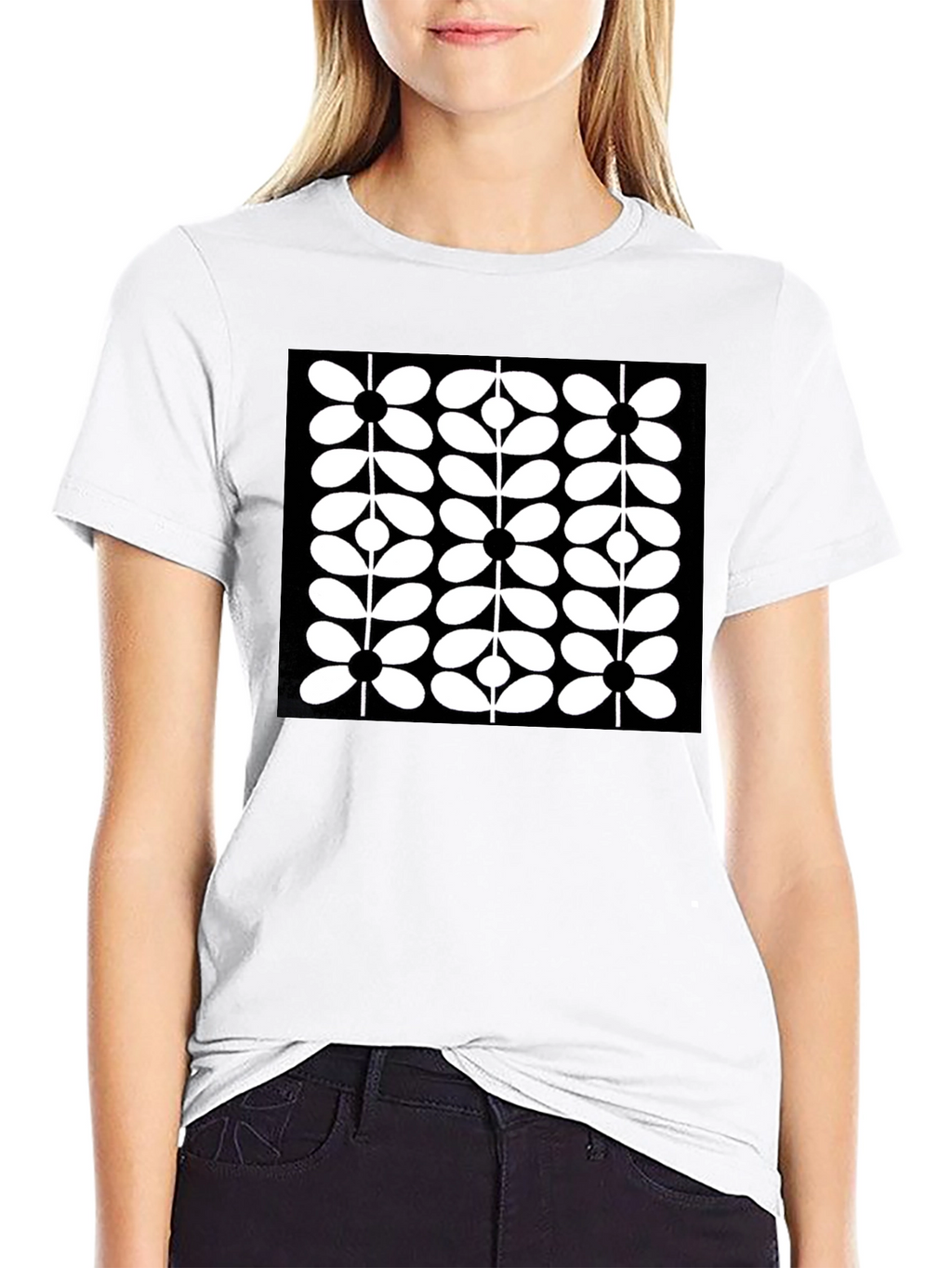 Retro Floral Black T-Shirt - Modern Graphic Tee