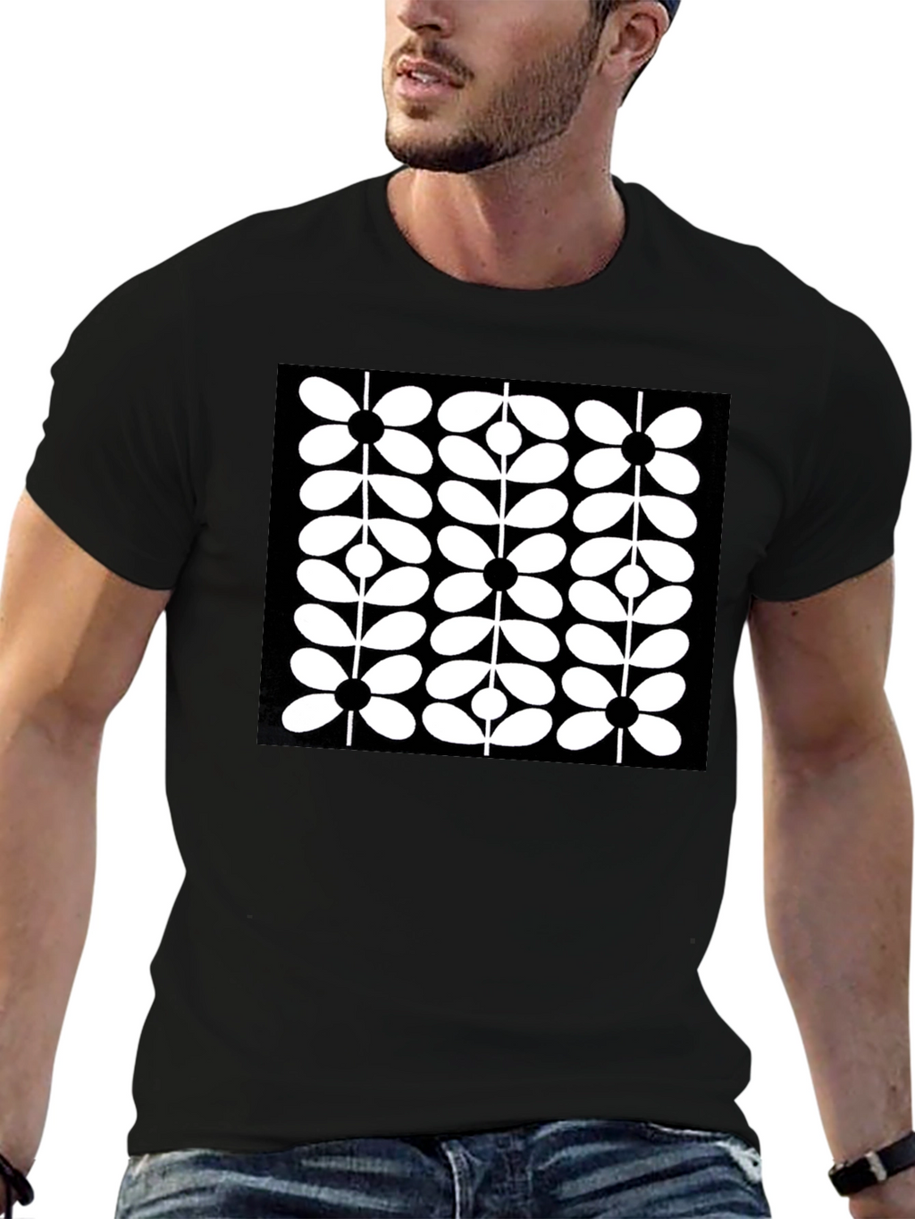 Retro Floral Black T-Shirt - Modern Graphic Tee
