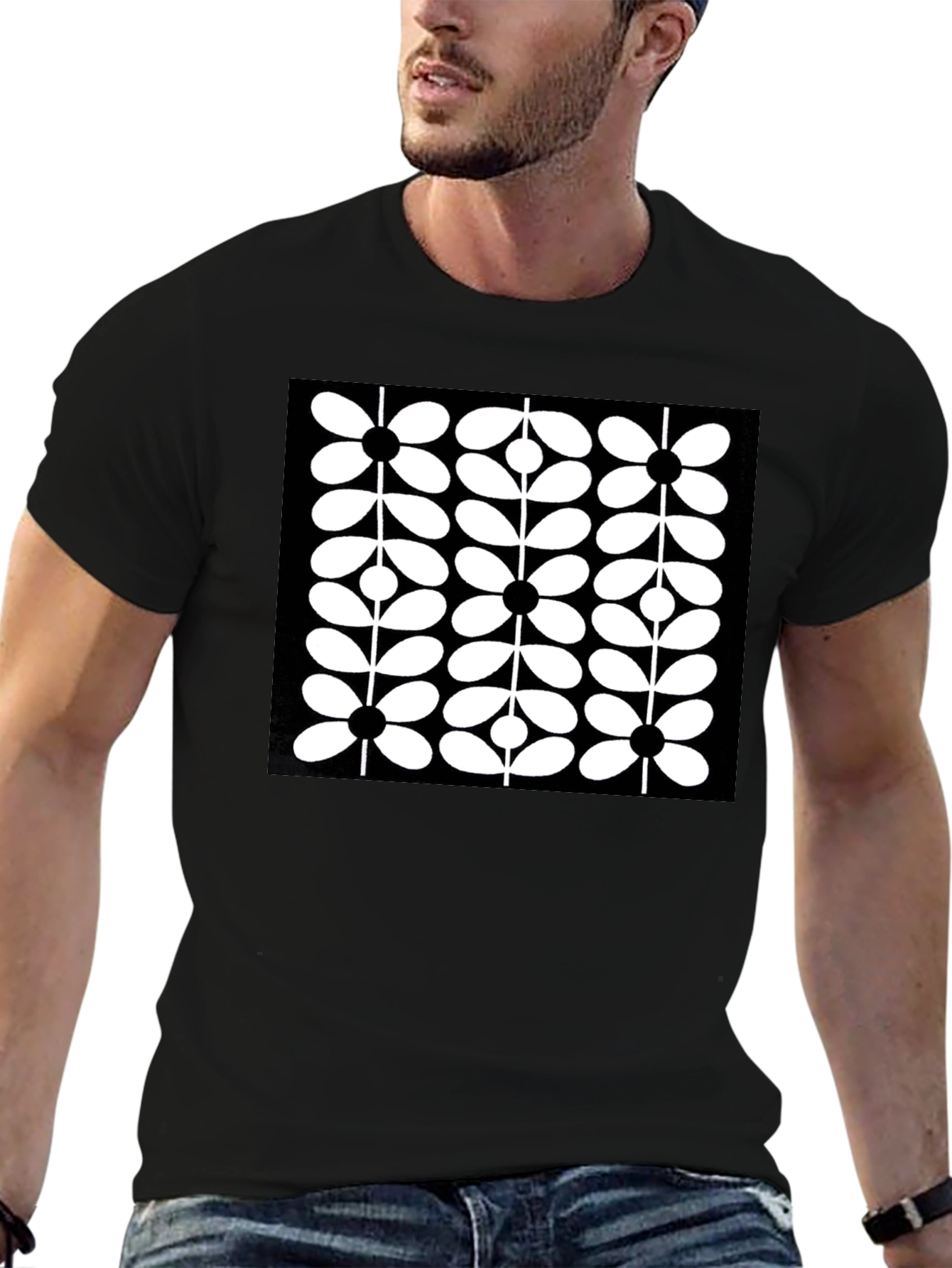 Retro Floral Black T-Shirt - Modern Graphic Tee