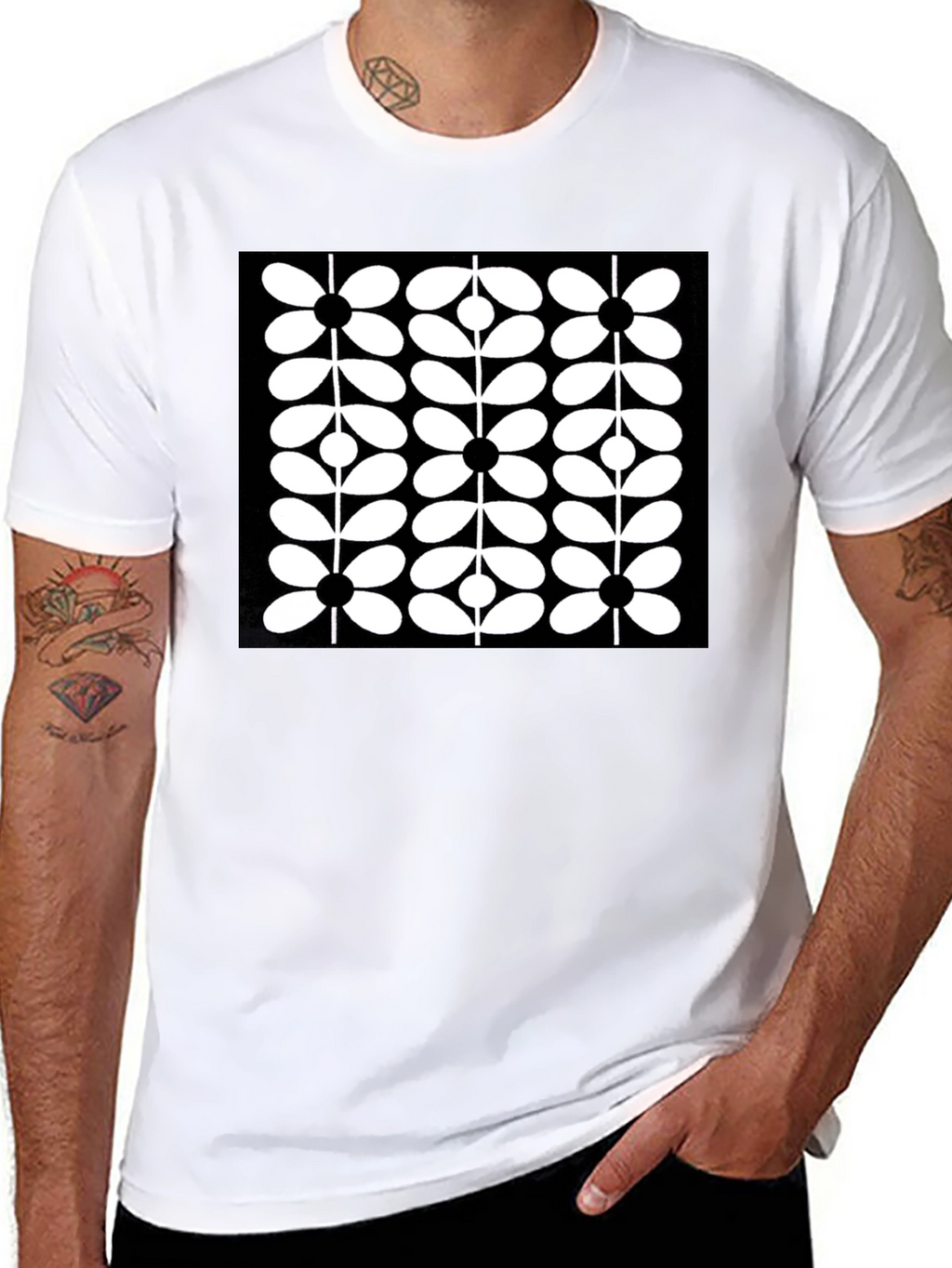 Retro Floral Black T-Shirt - Modern Graphic Tee
