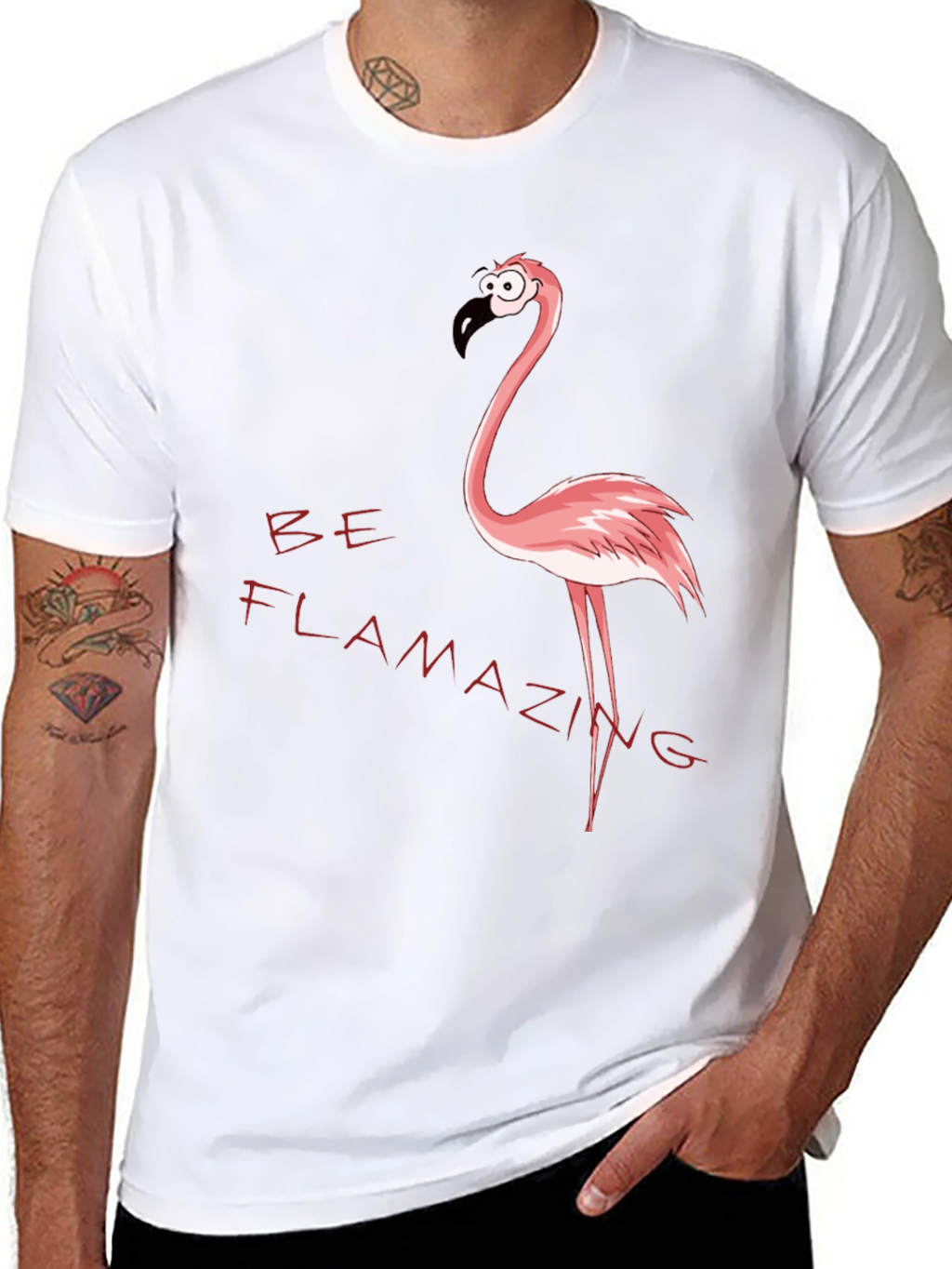 Be Flamazing Cartoon Flamingo Graphic Black T-Shirt