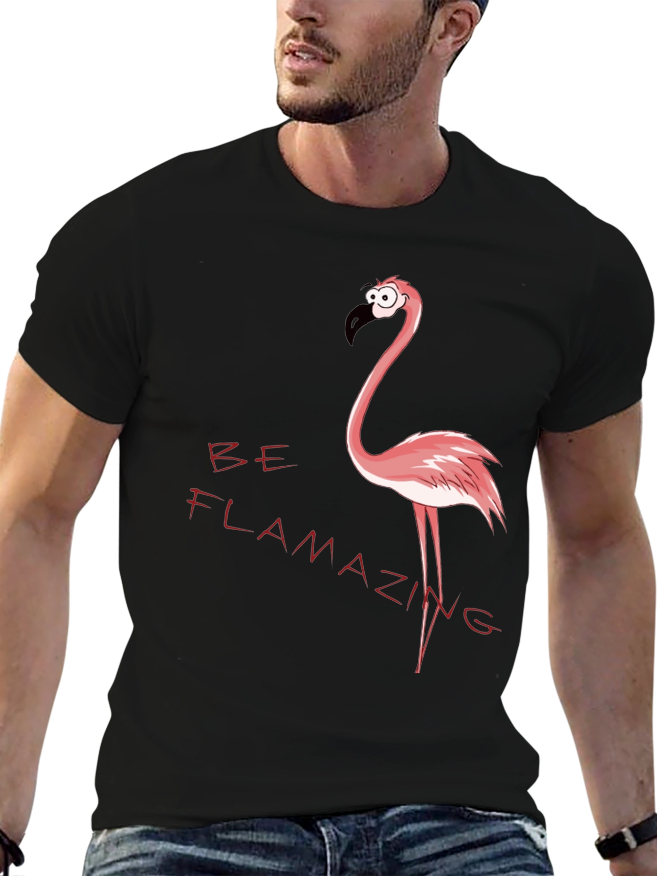 Be Flamazing Cartoon Flamingo Graphic Black T-Shirt