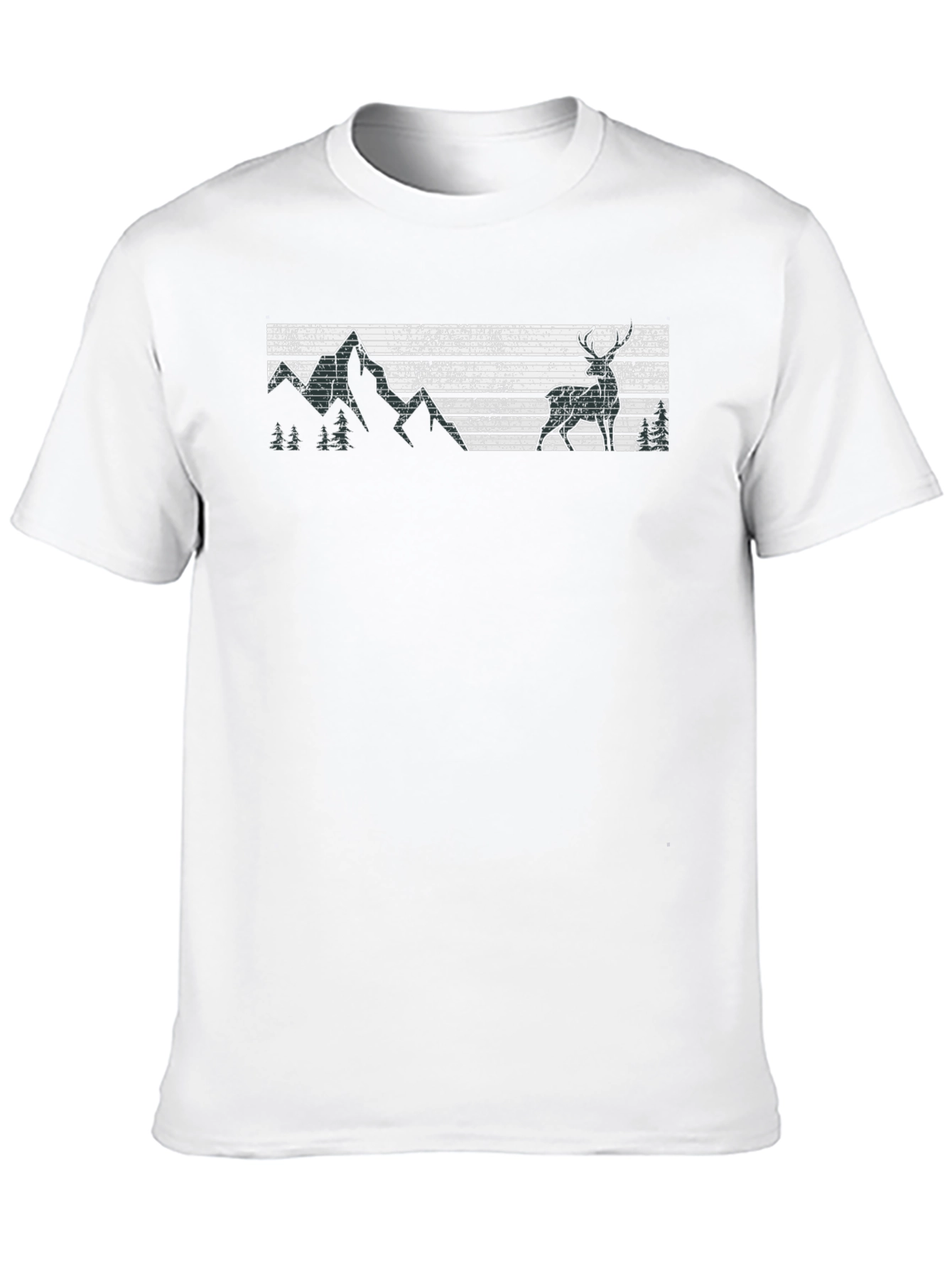 Retro Deer & Mountain Graphic Black T-Shirt
