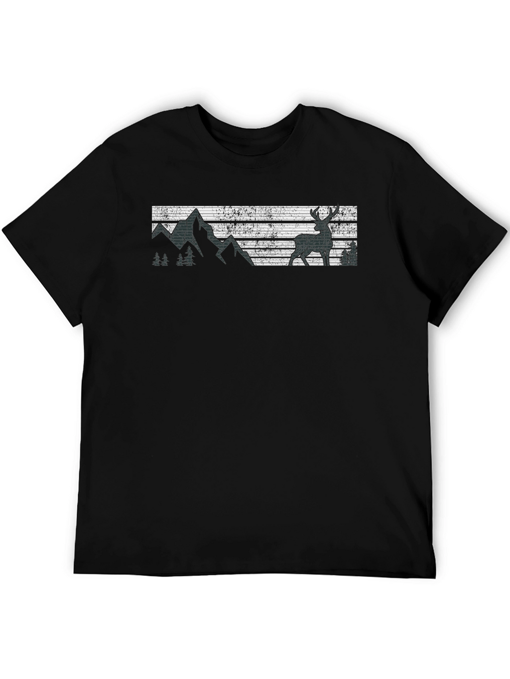 Retro Deer & Mountain Graphic Black T-Shirt