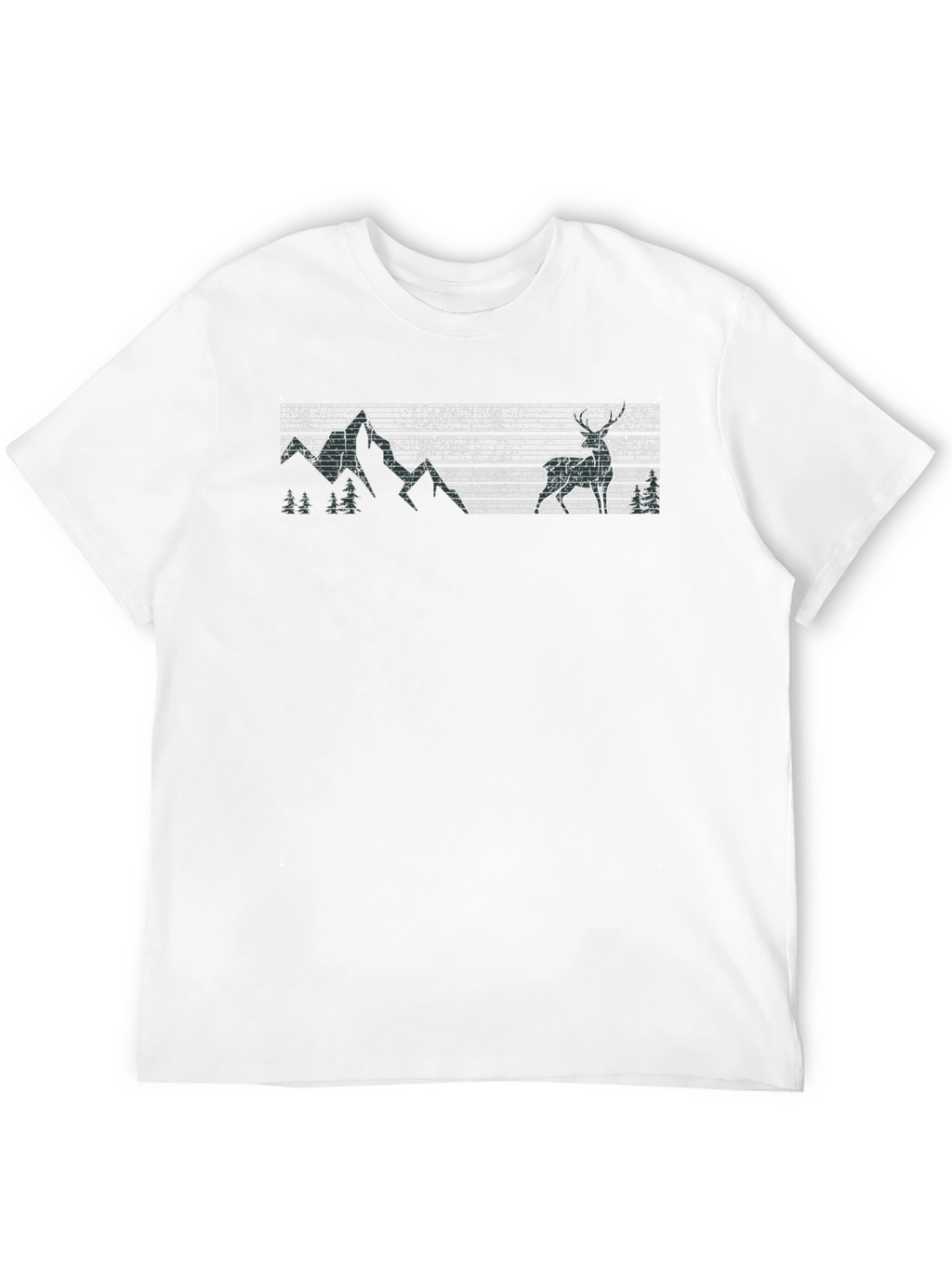 Retro Deer & Mountain Graphic Black T-Shirt