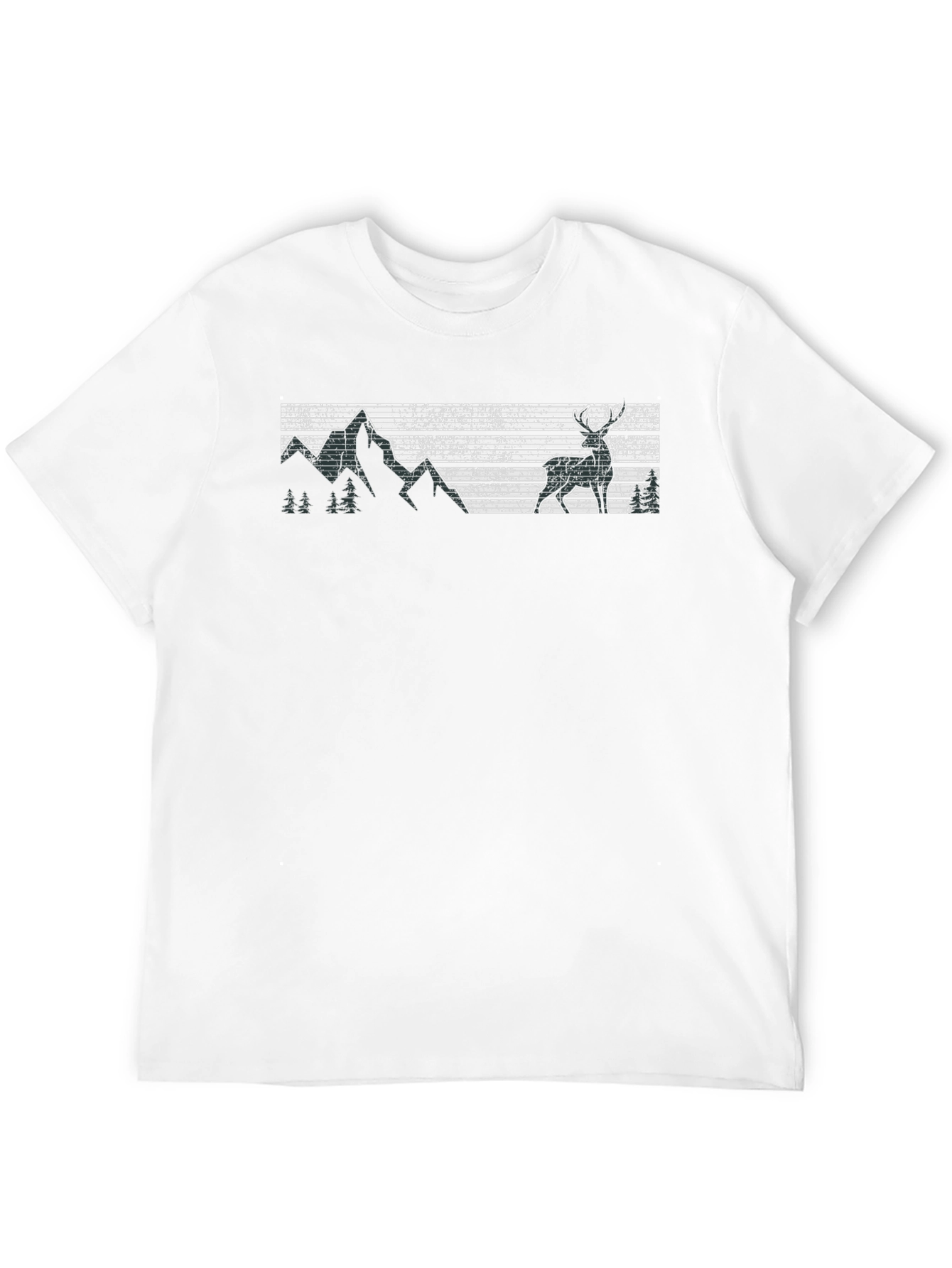 Retro Deer & Mountain Graphic Black T-Shirt