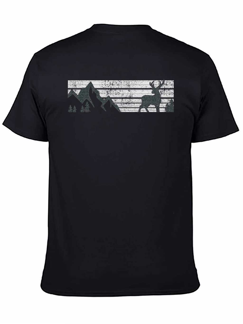 Retro Deer & Mountain Graphic Black T-Shirt