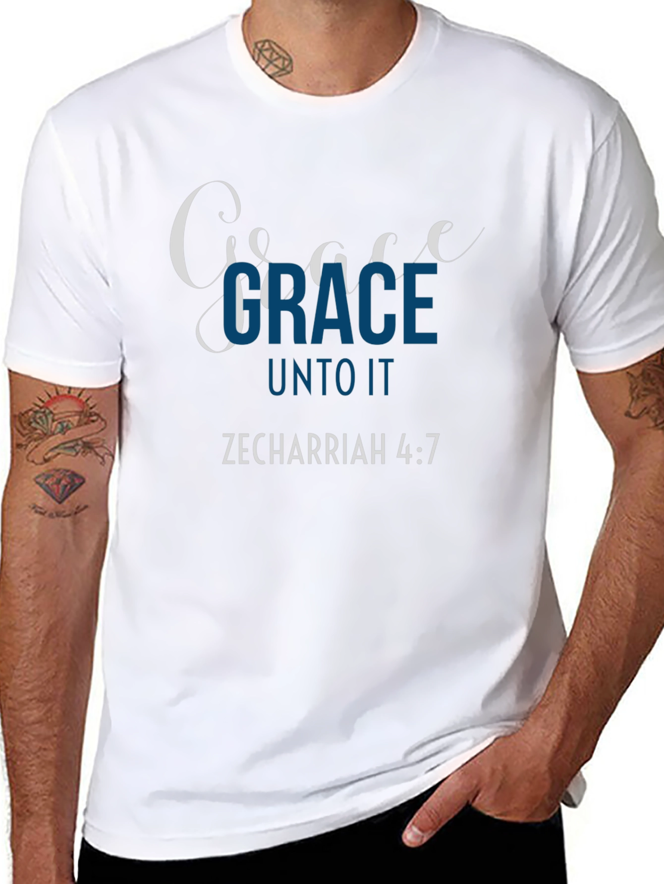 Grace Christian T-Shirt Zechariah 4:7 Bible Verse Shirt