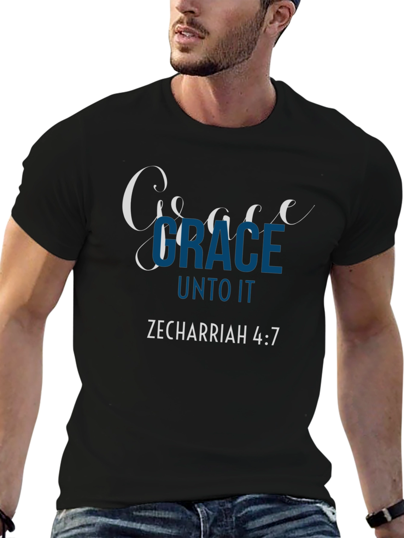 Grace Christian T-Shirt Zechariah 4:7 Bible Verse Shirt