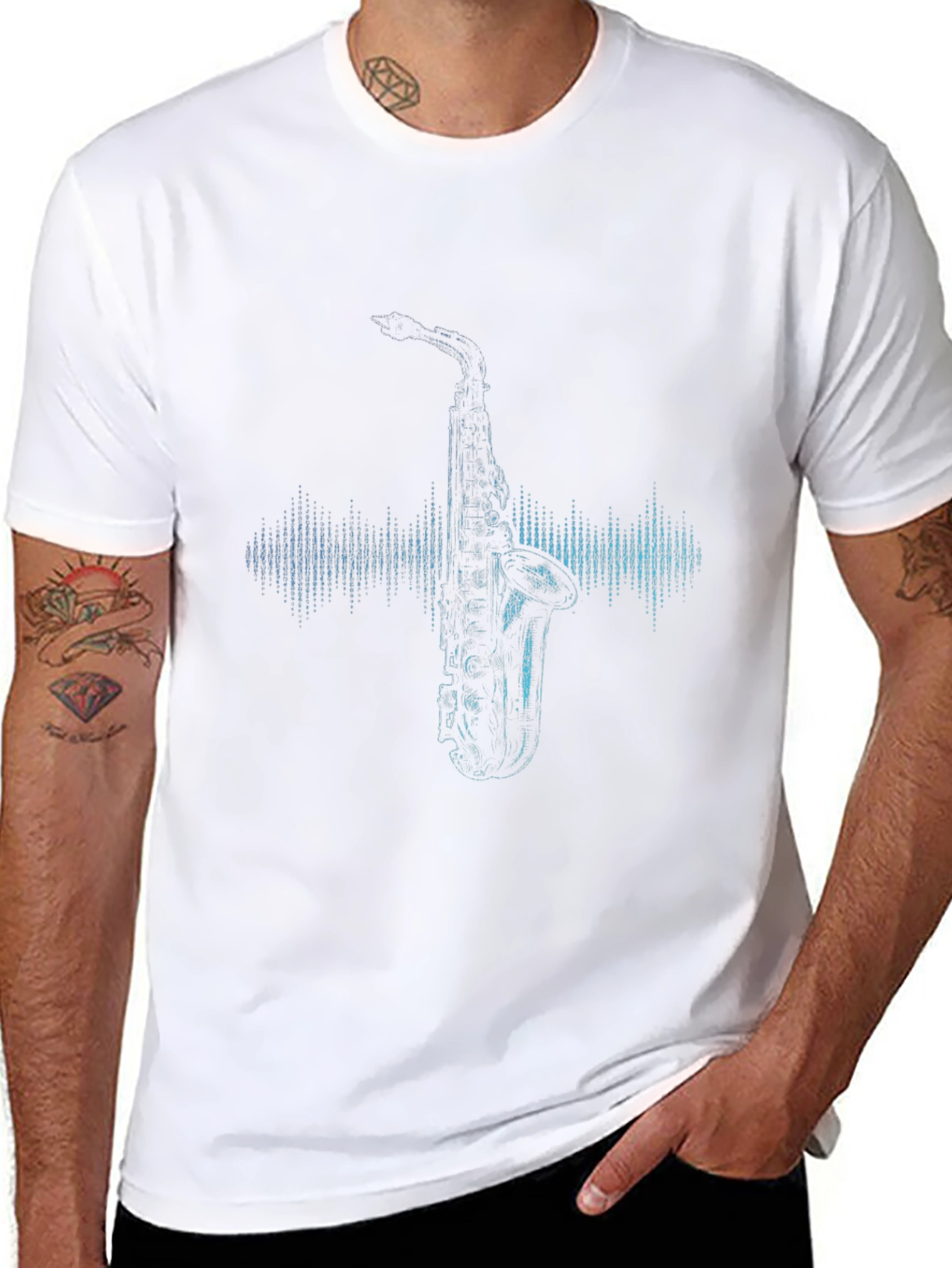 Saxophone Graphic Black Tee - Cool Music Lover Shirt
