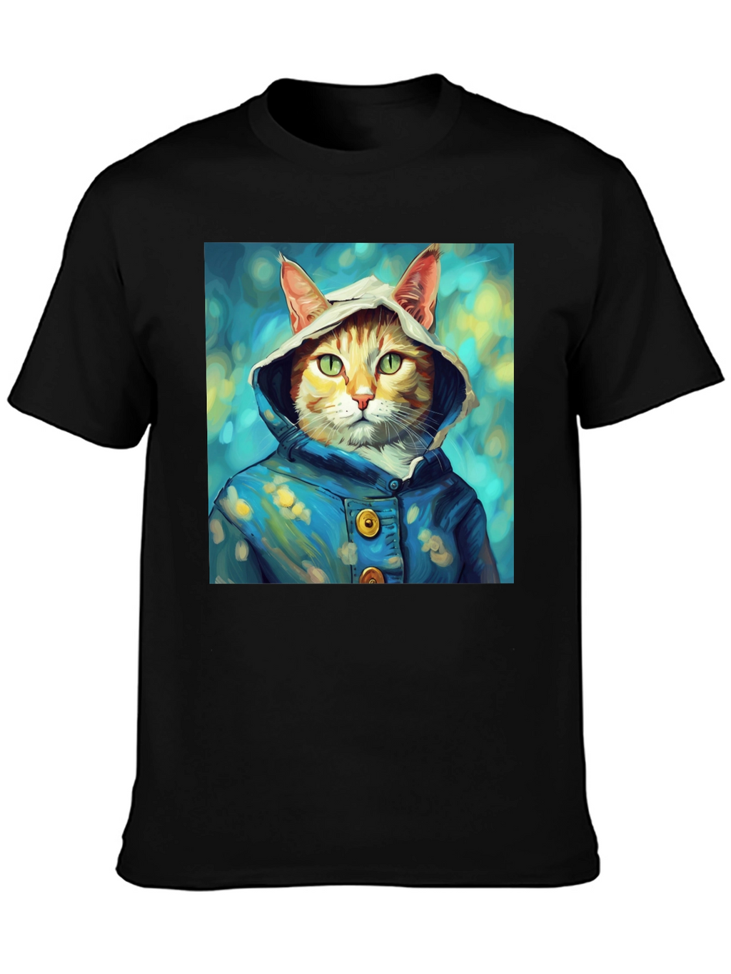 Cat in Hoodie T-Shirt - Artistic Portrait Tee