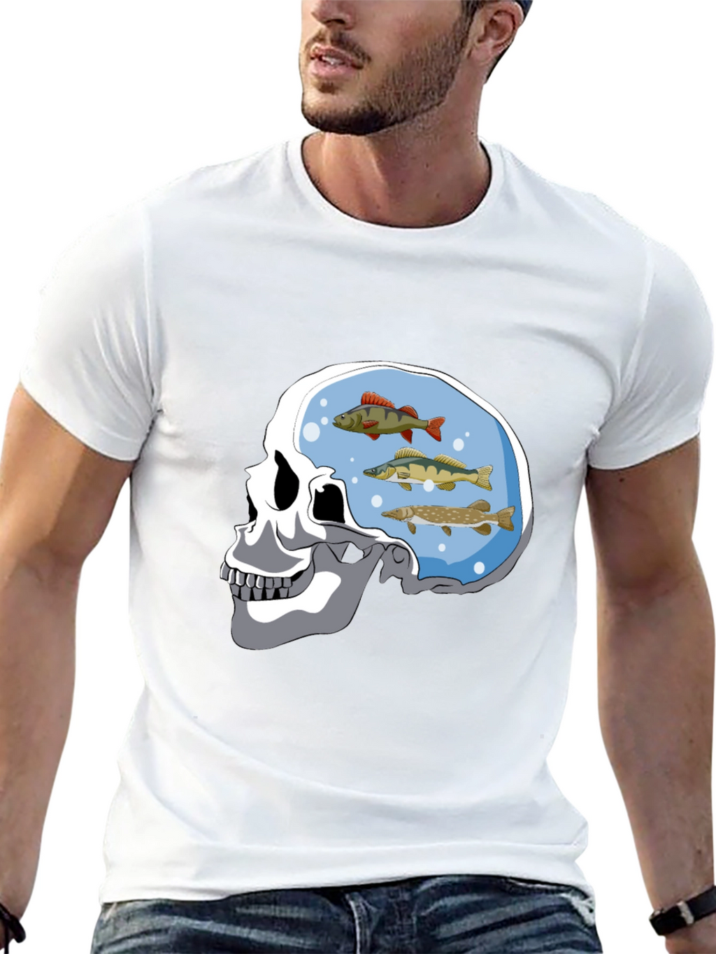 Skull Fish Brain Black Graphic Tee