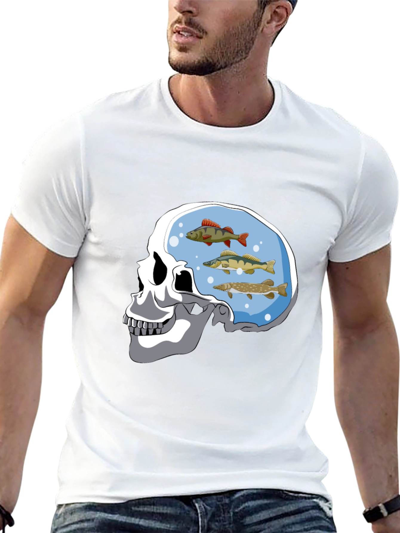 Skull Fish Brain Black Graphic Tee