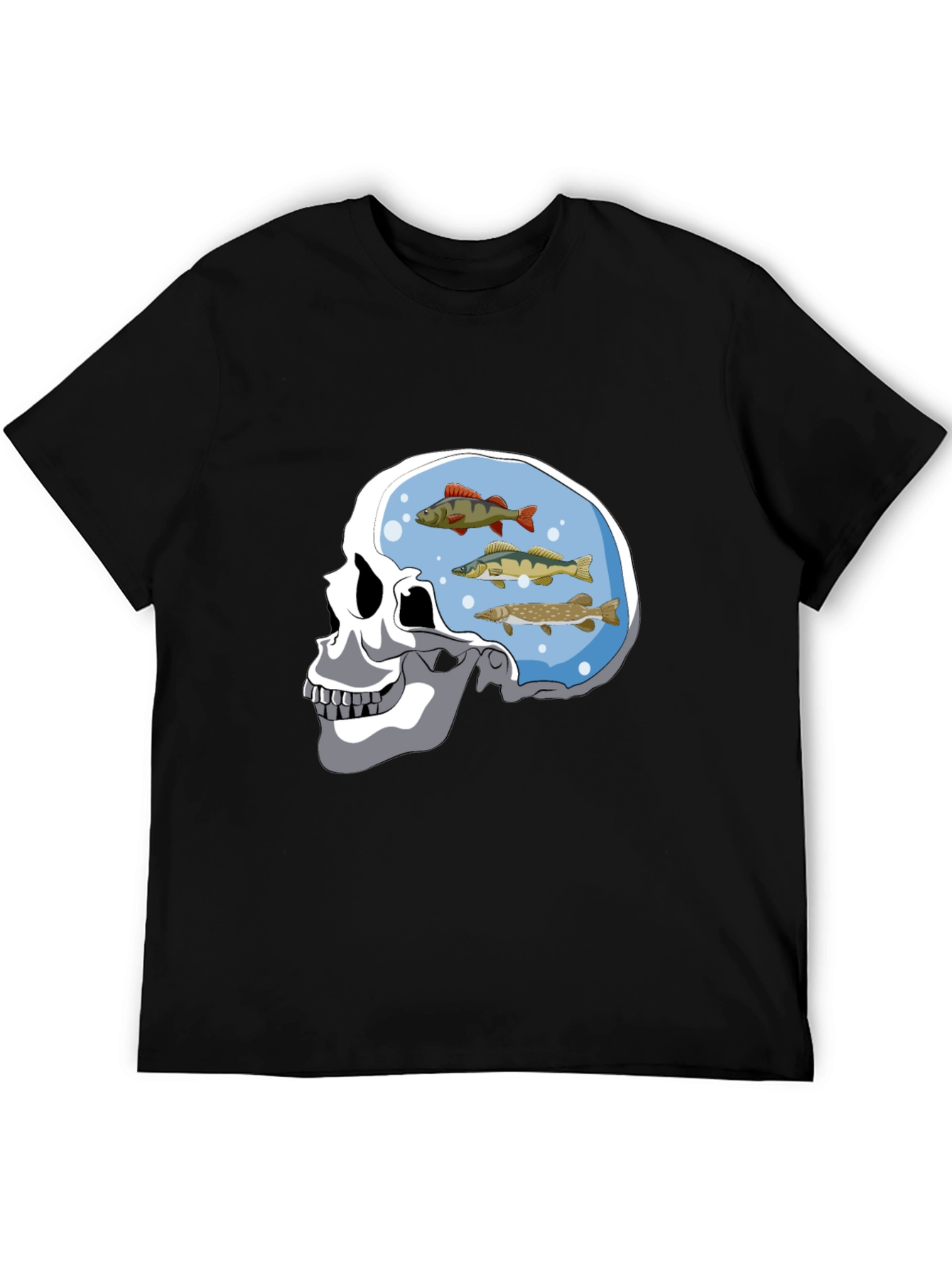 Skull Fish Brain Black Graphic Tee