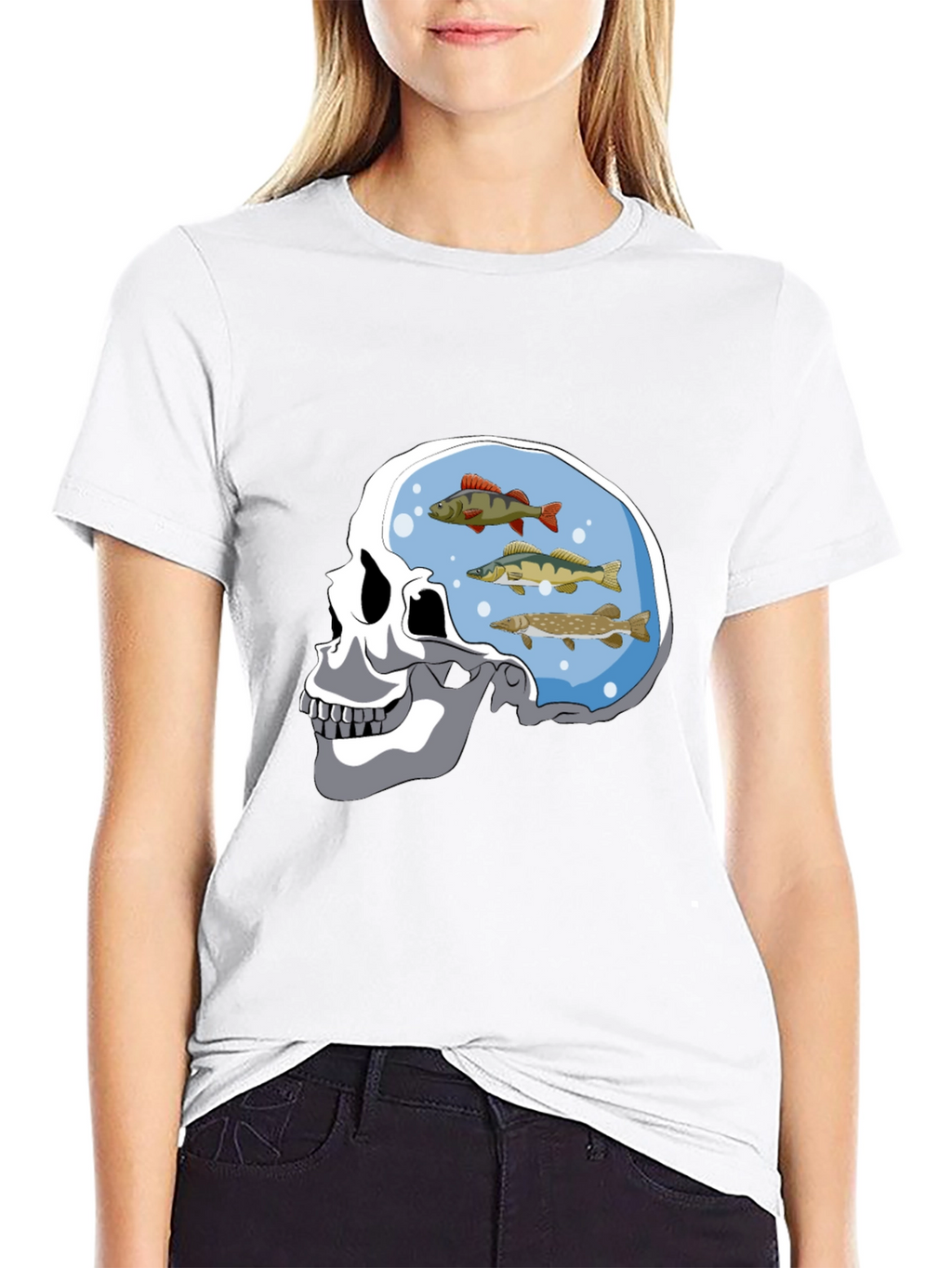 Skull Fish Brain Black Graphic Tee